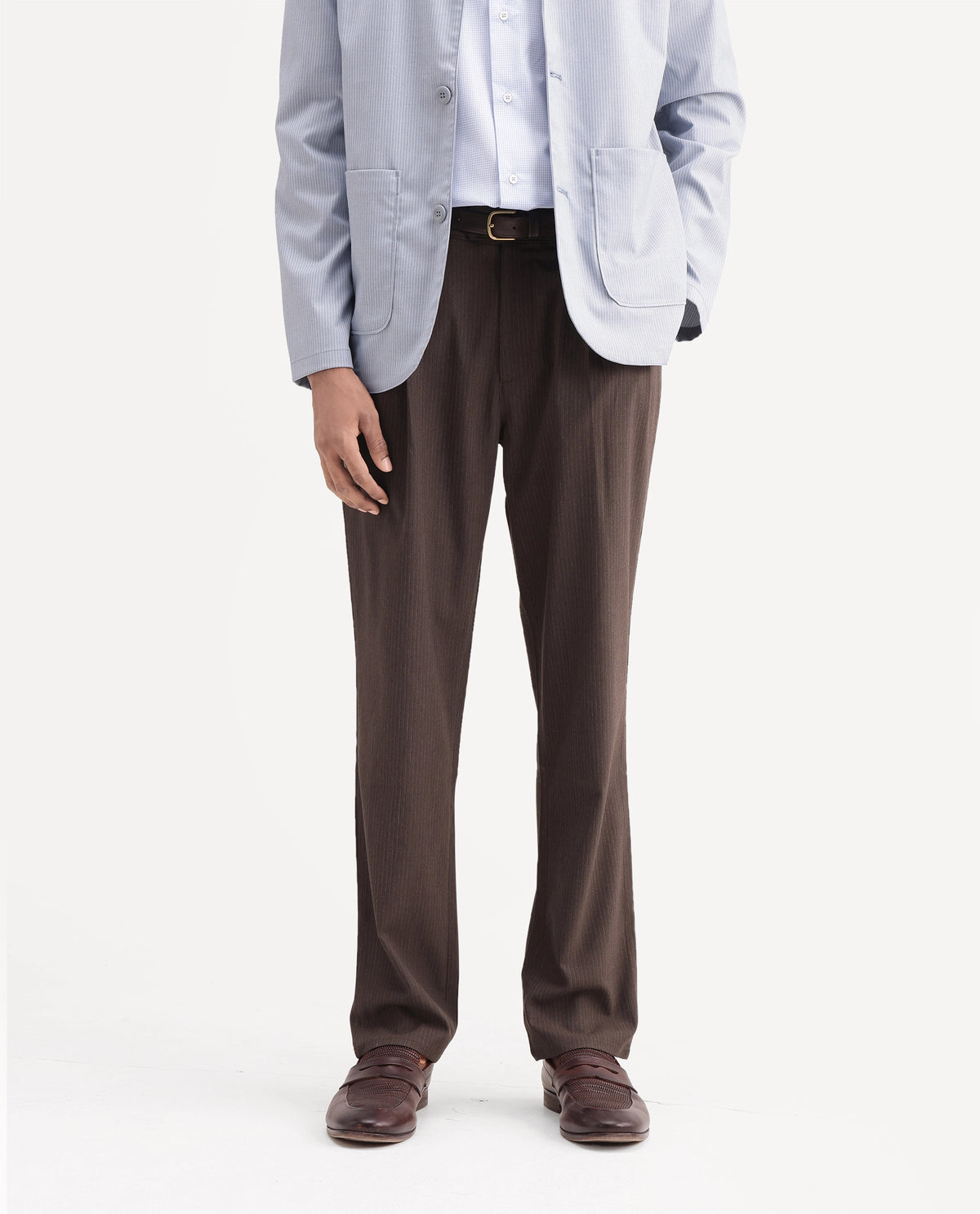 Rare Rabbit Men's Fyn Brown Polyester Blend Regular Fit Stripe Trouser - image 1