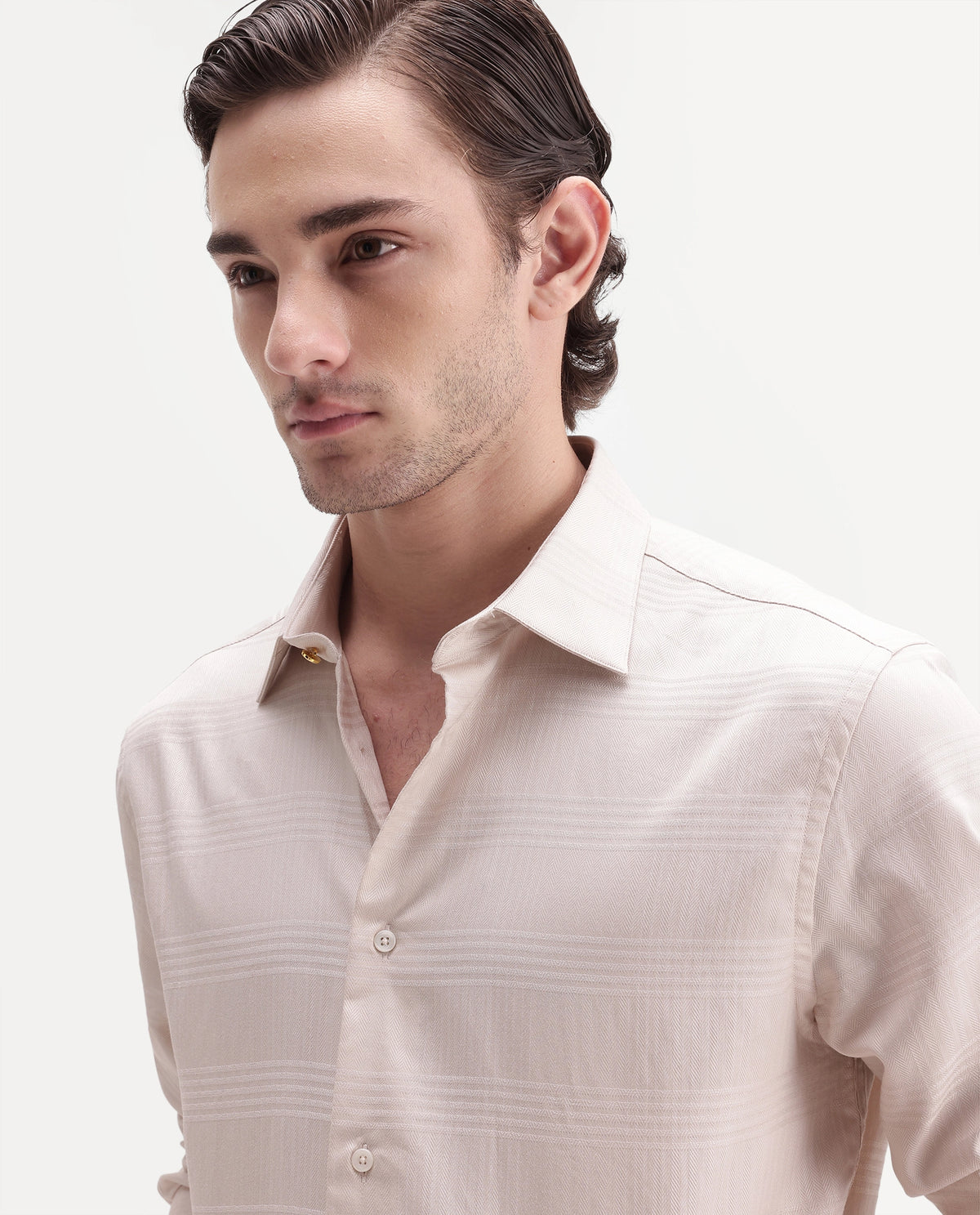 Rare Rabbit Men's Briar Light Beige Cotton Button Regular Fit Checked Shirt