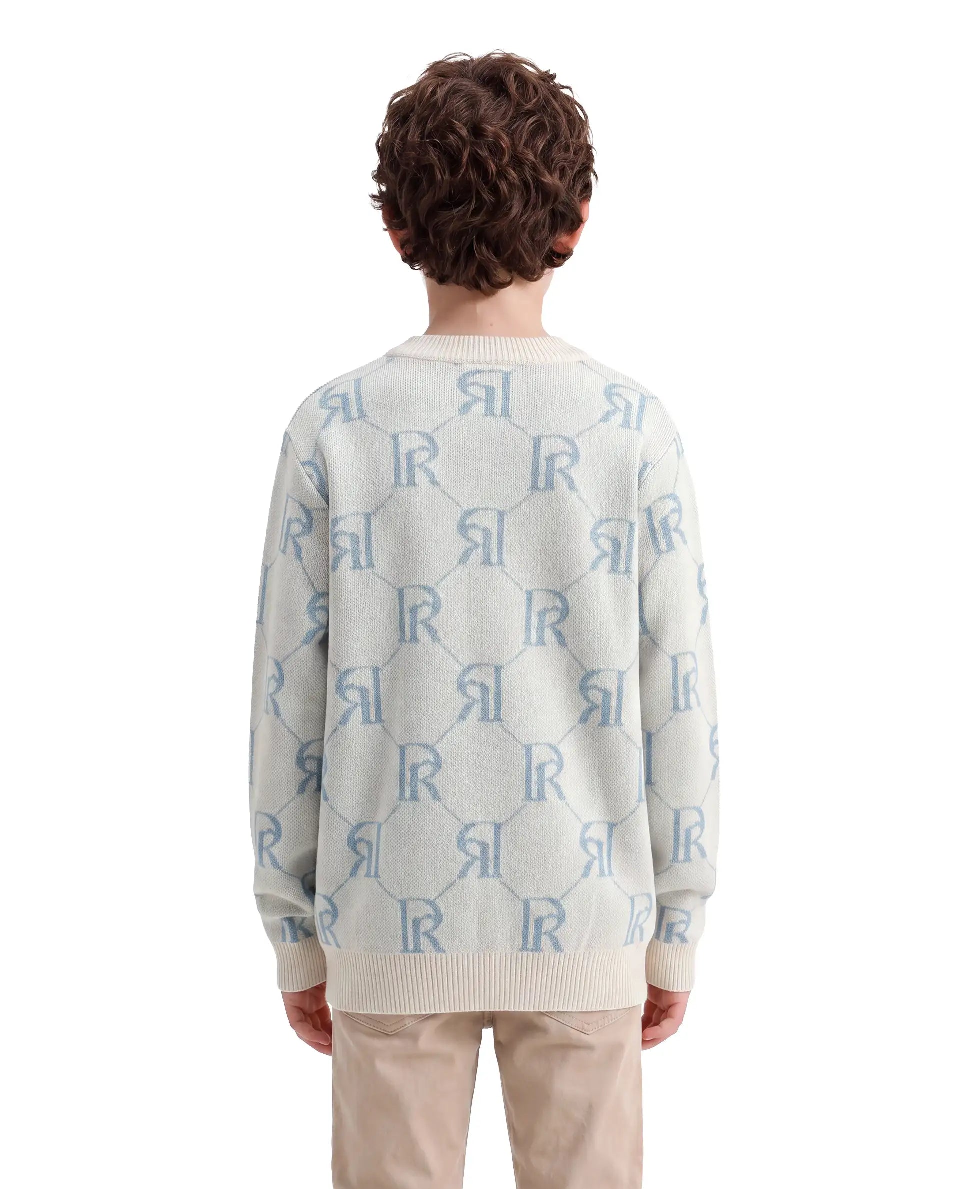 Rare Ones Kids Poston Off White Acrylic Fabric Pull-On Closure Regular Fit Monogram Print Sweater