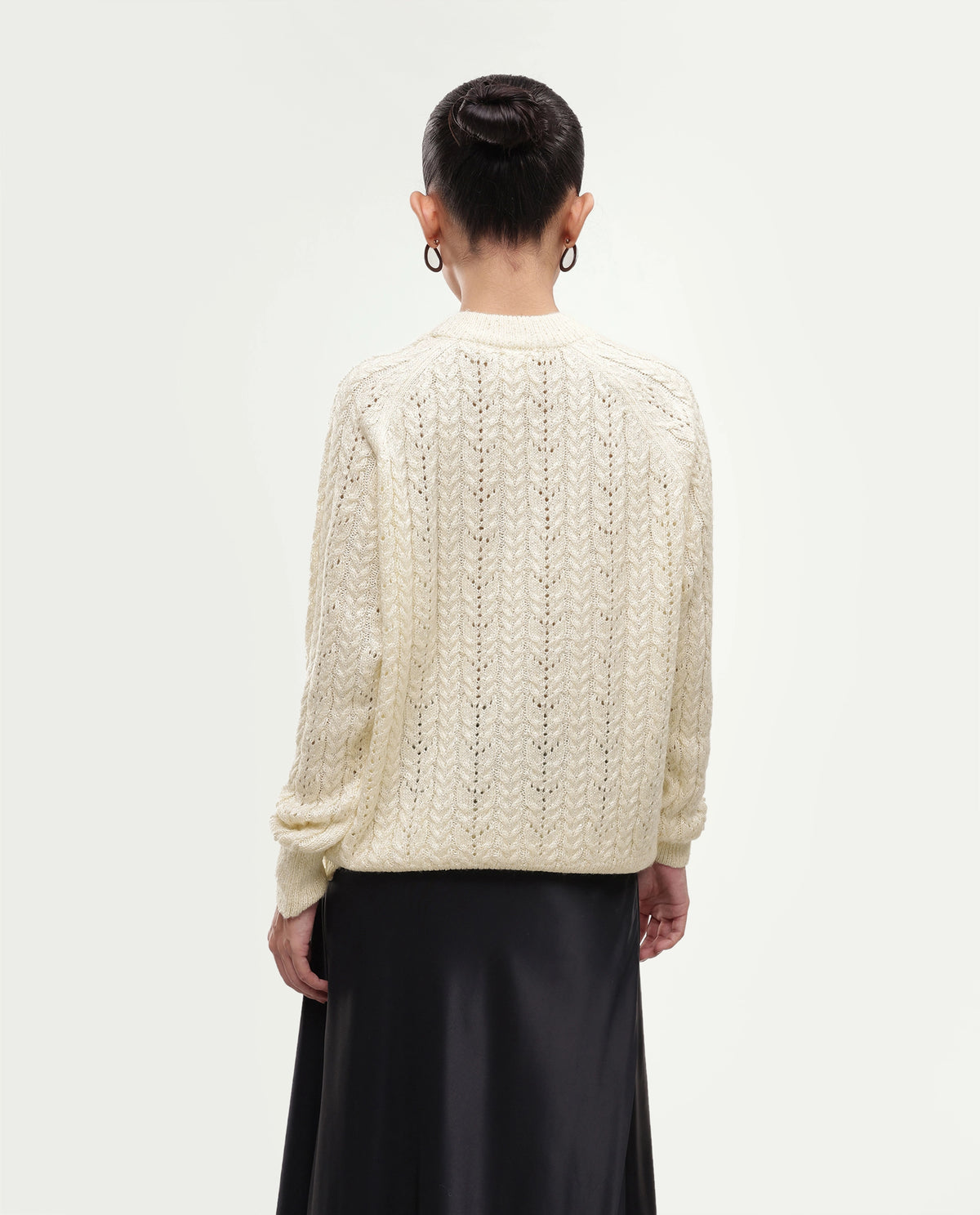 Rareism Women's Leseq Off White Polyester Blend Pull-On Relaxed Fit Plain Sweater