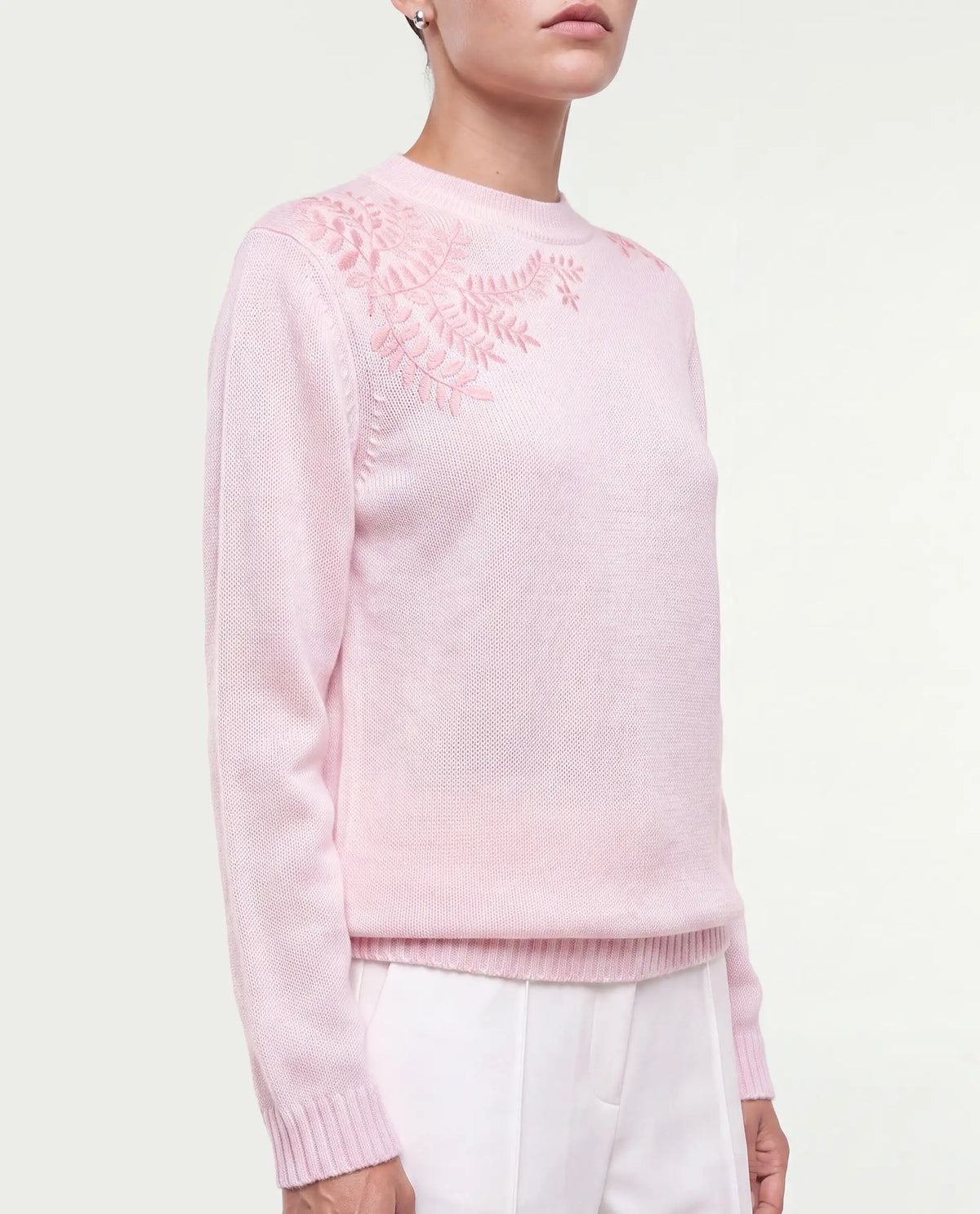 Rareism Women's Lojo Dusky Pink Acrylic Blend Pull-On Relaxed Fit Floral Print Sweater