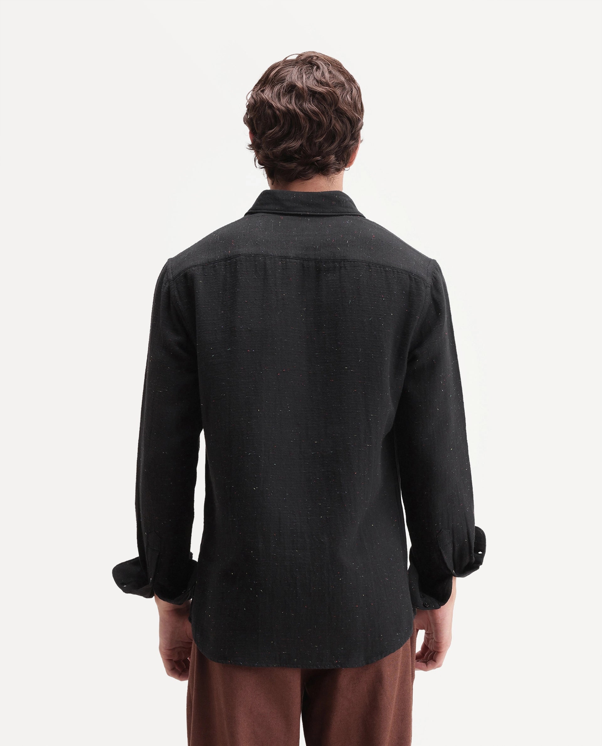 Rare Rabbit Men's Cira Primary Navy Cotton Blend Spread Collar Regular Plain Shirt