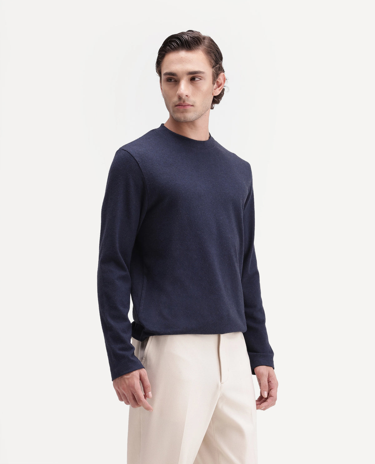 Rare Rabbit Men's Kiki Navy Polyester Blend Crew Neck Regular Plain T-Shirt