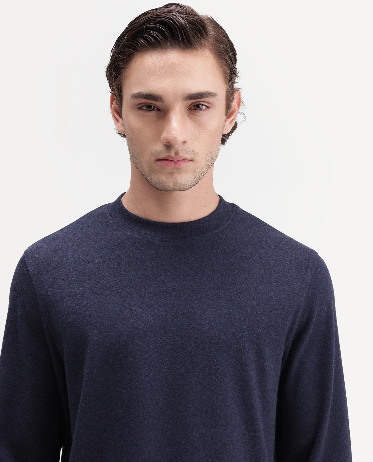 Rare Rabbit Men's Kiki Navy Polyester Blend Crew Neck Regular Plain T-Shirt