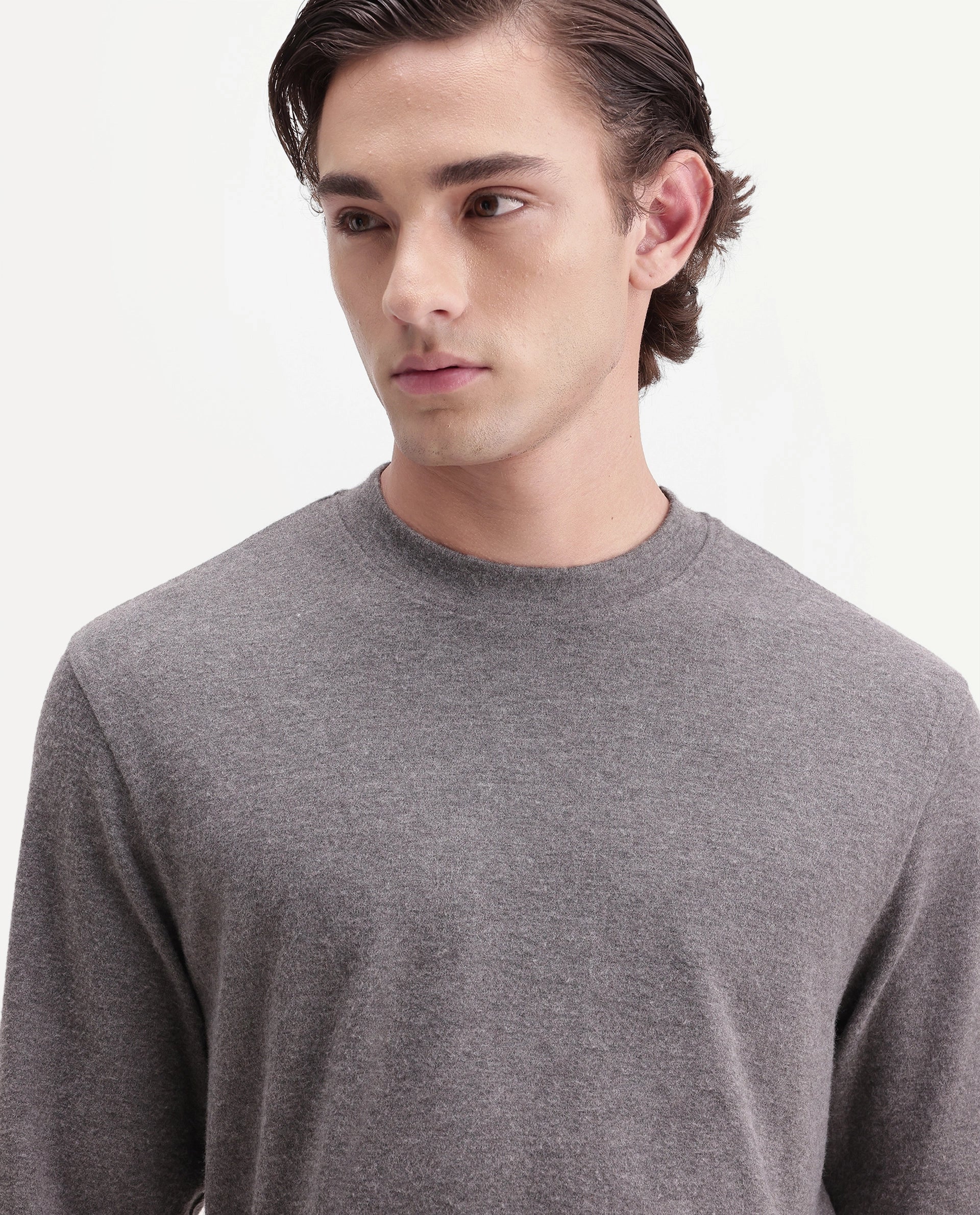 Rare Rabbit Men's Kiki Light Grey Polyester Blend Crew Neck Regular Plain T-Shirt