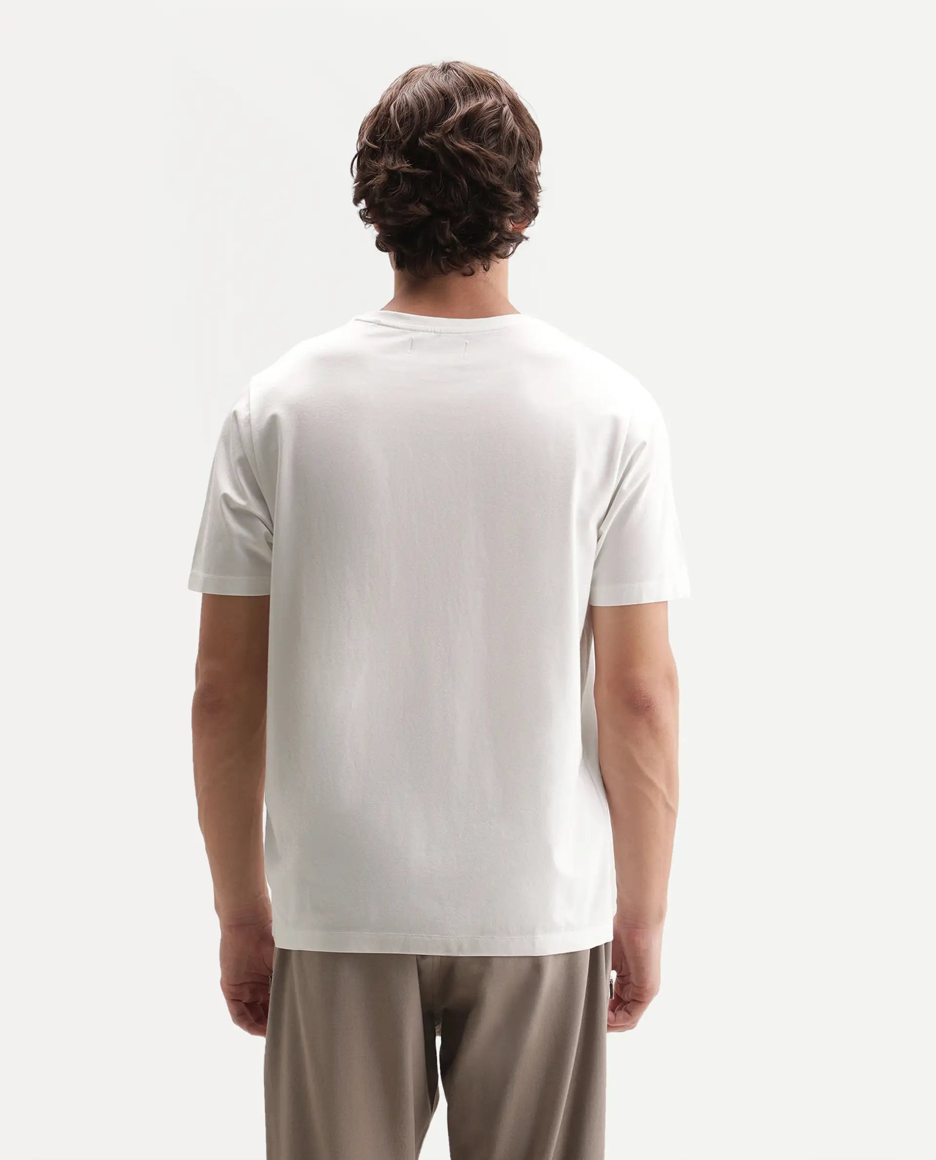 Rare Rabbit Men's Veltra-A26 Primary White Cotton Blend Crew Neck Regular Plain T-Shirt