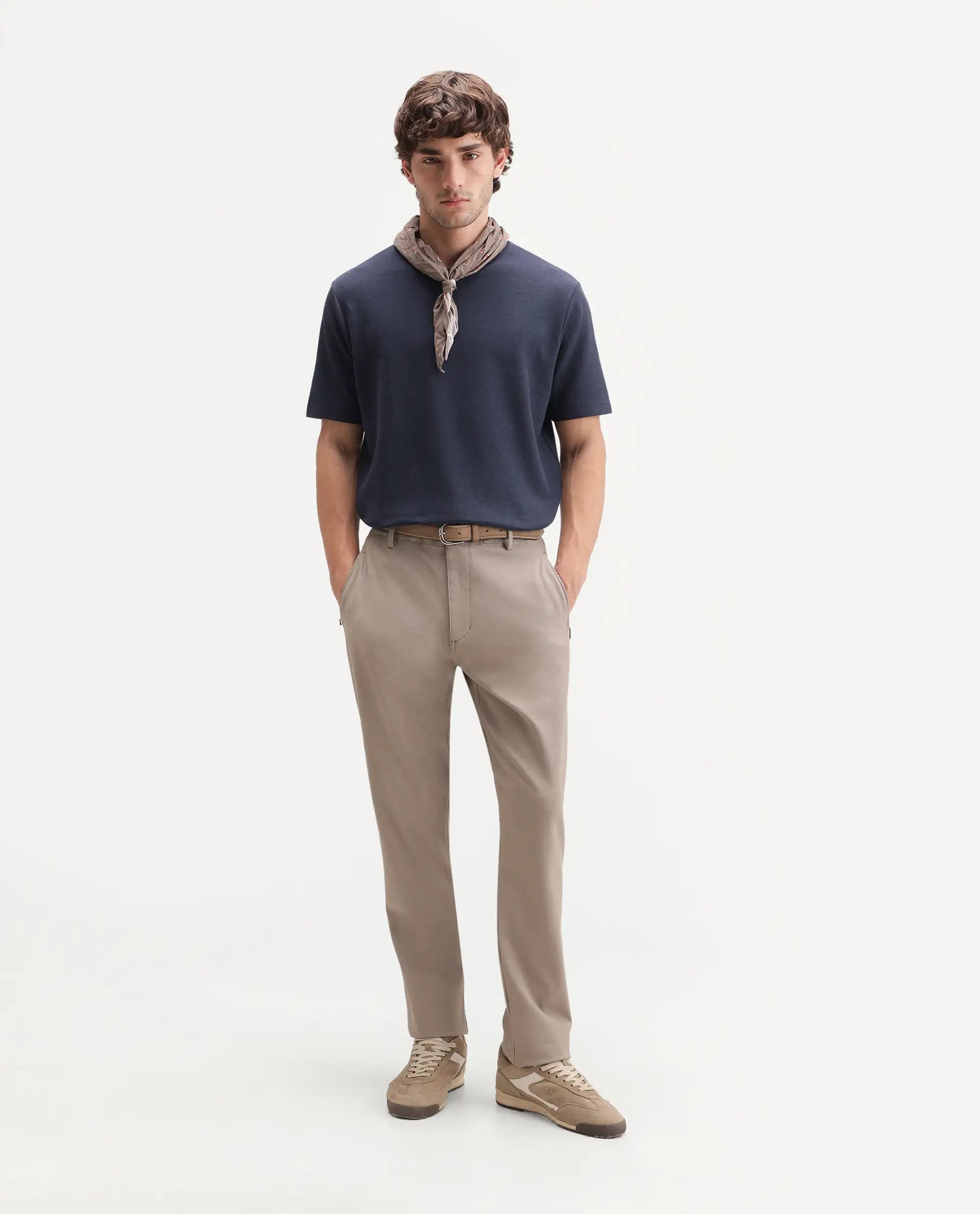 Rare Rabbit Men's Luon Navy Cotton Crew Neck Regular Plain T-Shirt