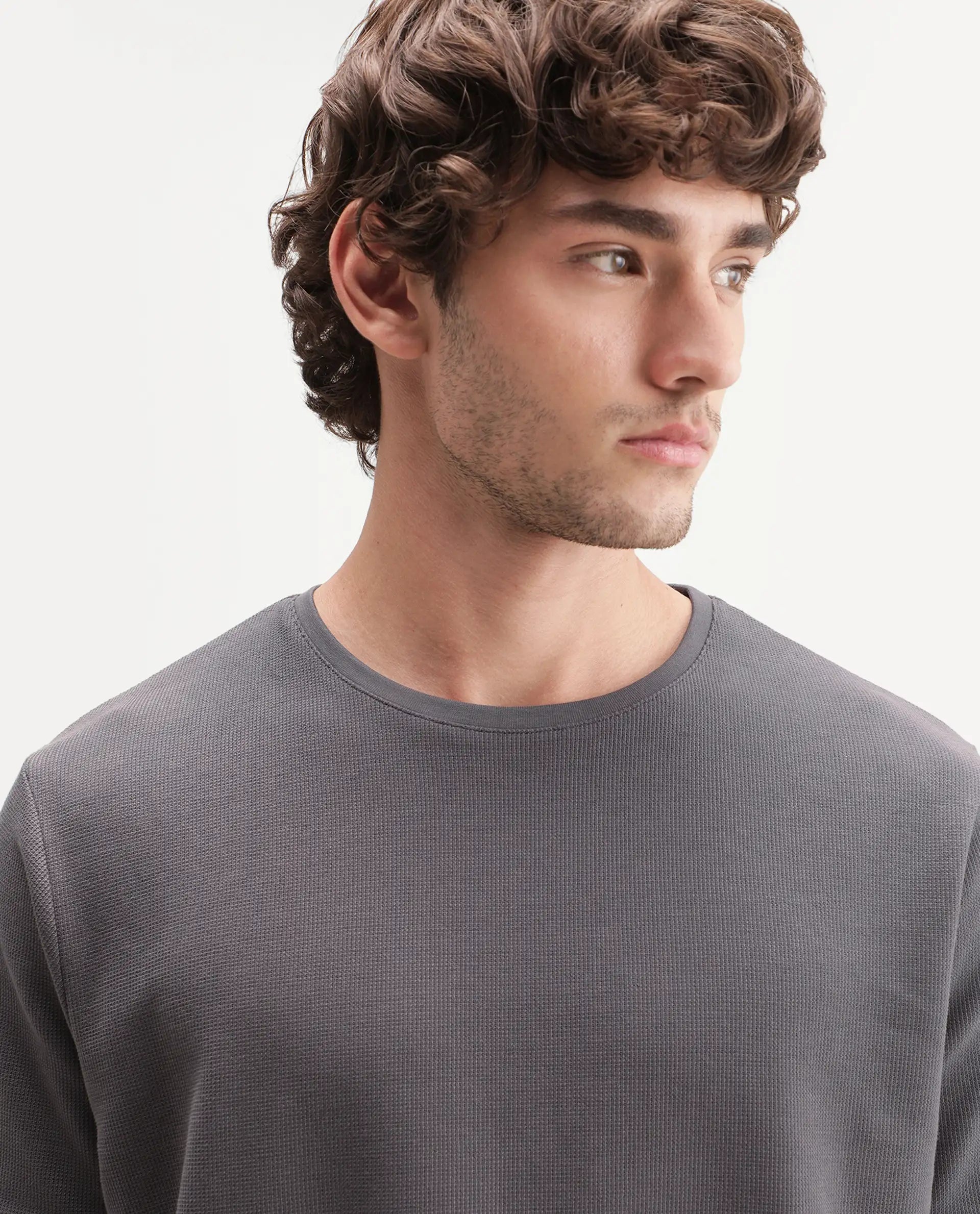 Rare Rabbit Men's Luon Dusky Brown Cotton Crew Neck Regular Plain T-Shirt