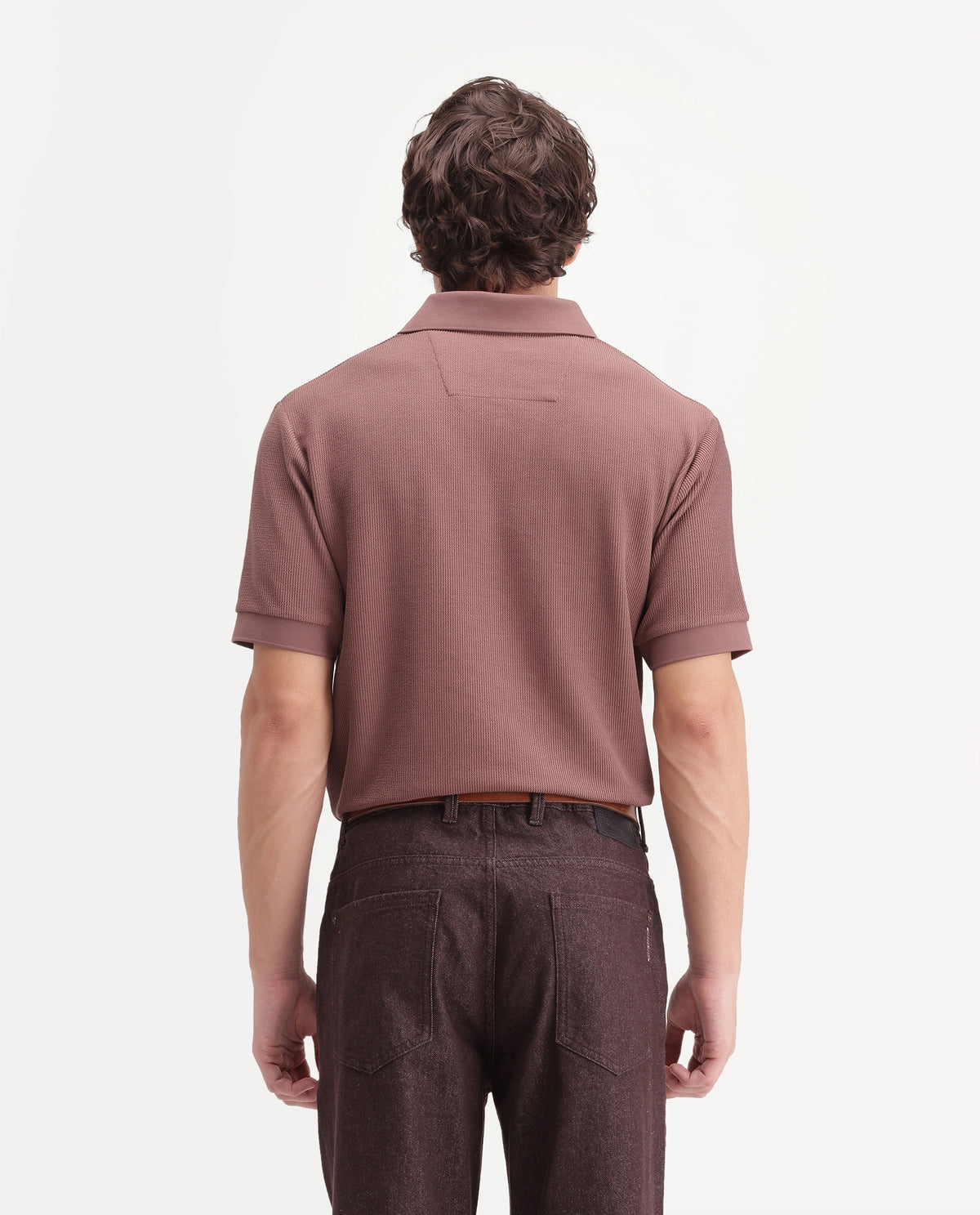 Rare Rabbit Men's Grat Rust Polyester Blend Spread Collar Regular Jacquard Polo