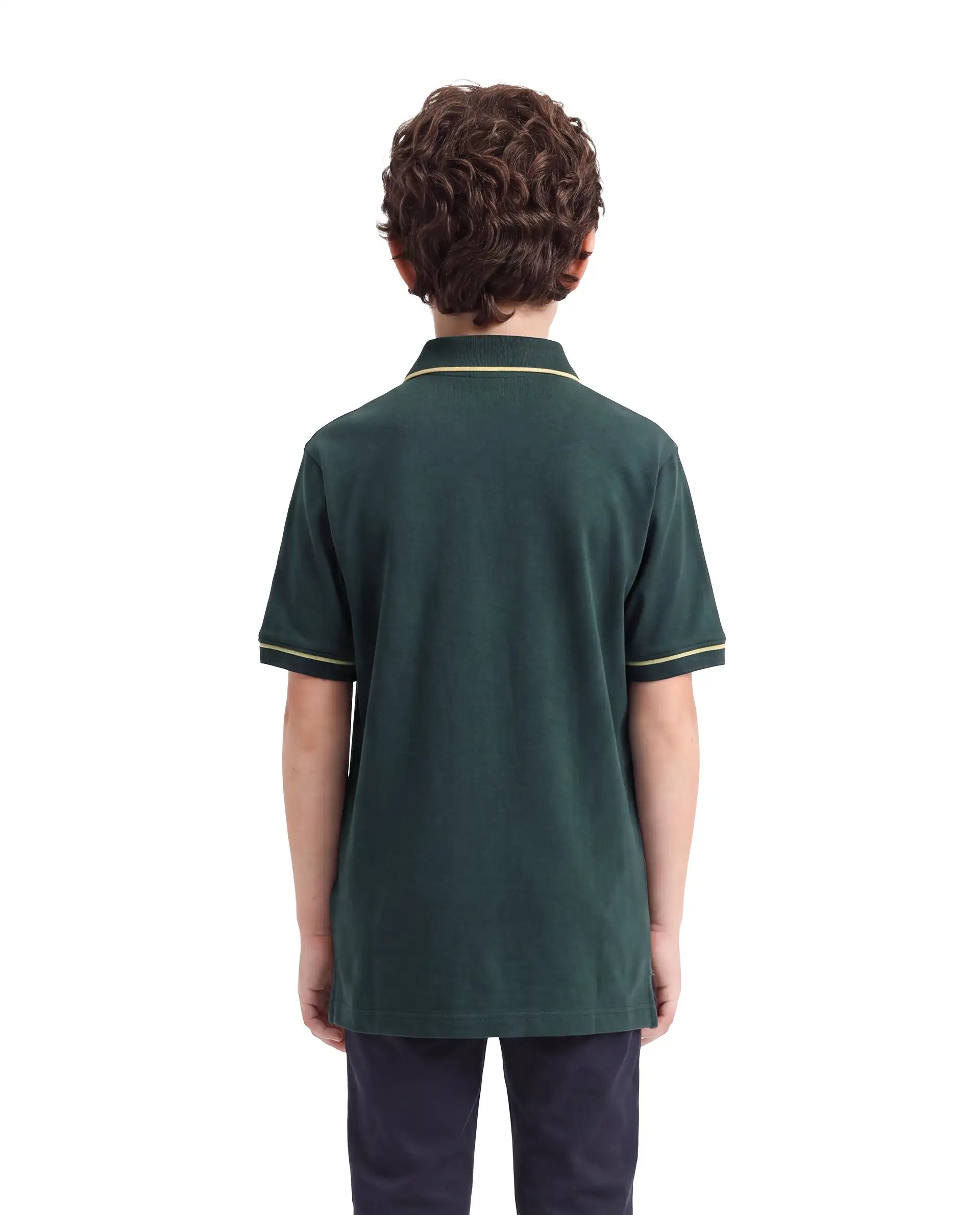 Rare Ones Kids Trax Dark Green Cotton Fabric Button Closure Regular Fit Printed Polo