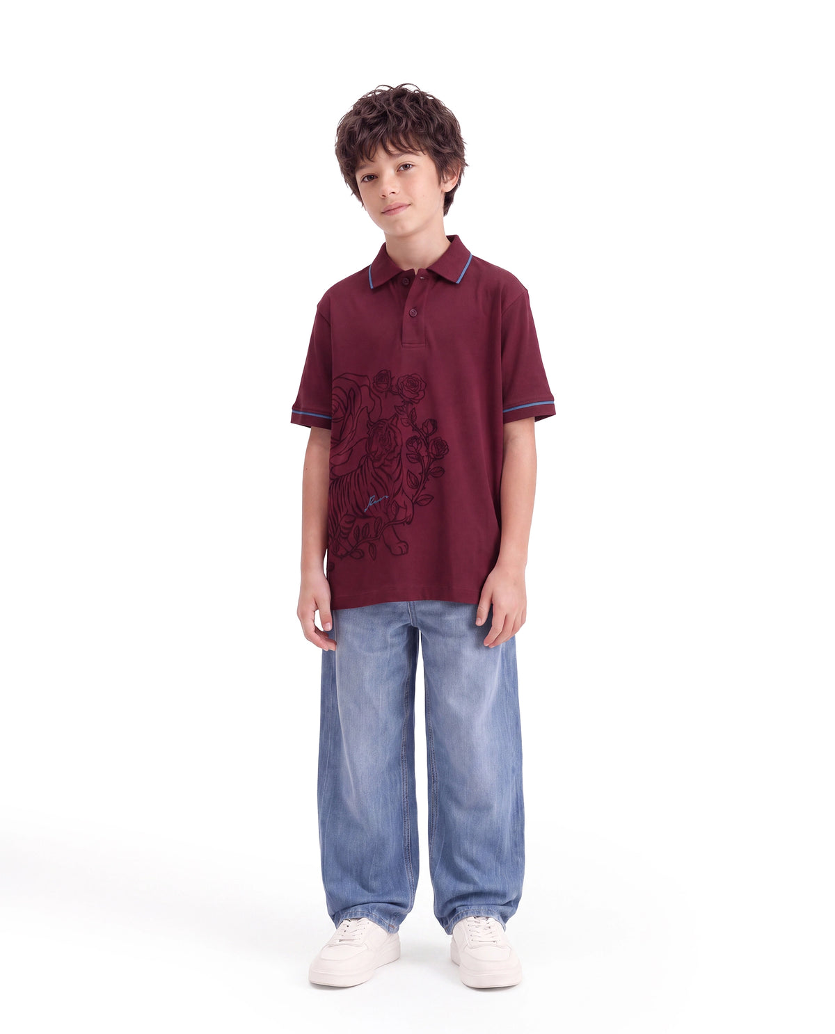 Rare Ones Kids Trax Maroon Cotton Fabric Button Closure Regular Fit Printed Polo
