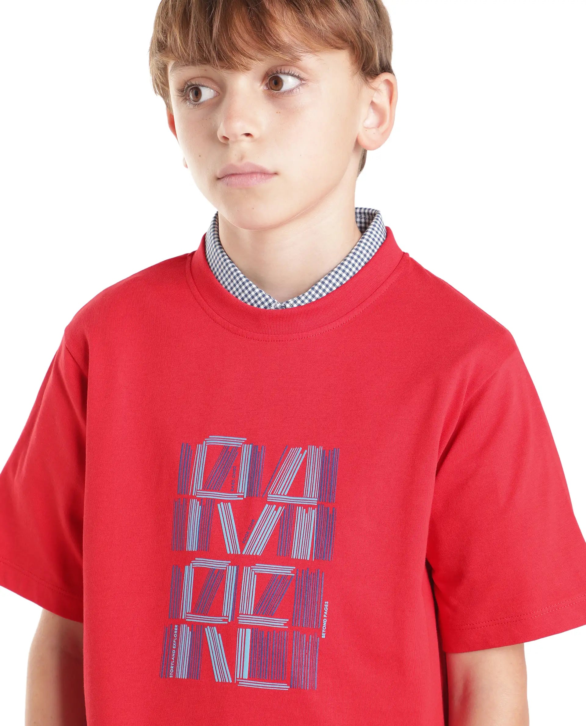 Rare Ones Kids Clyde Red Cotton Fabric Pull-On Regular Fit Graphic Print T-Shirt