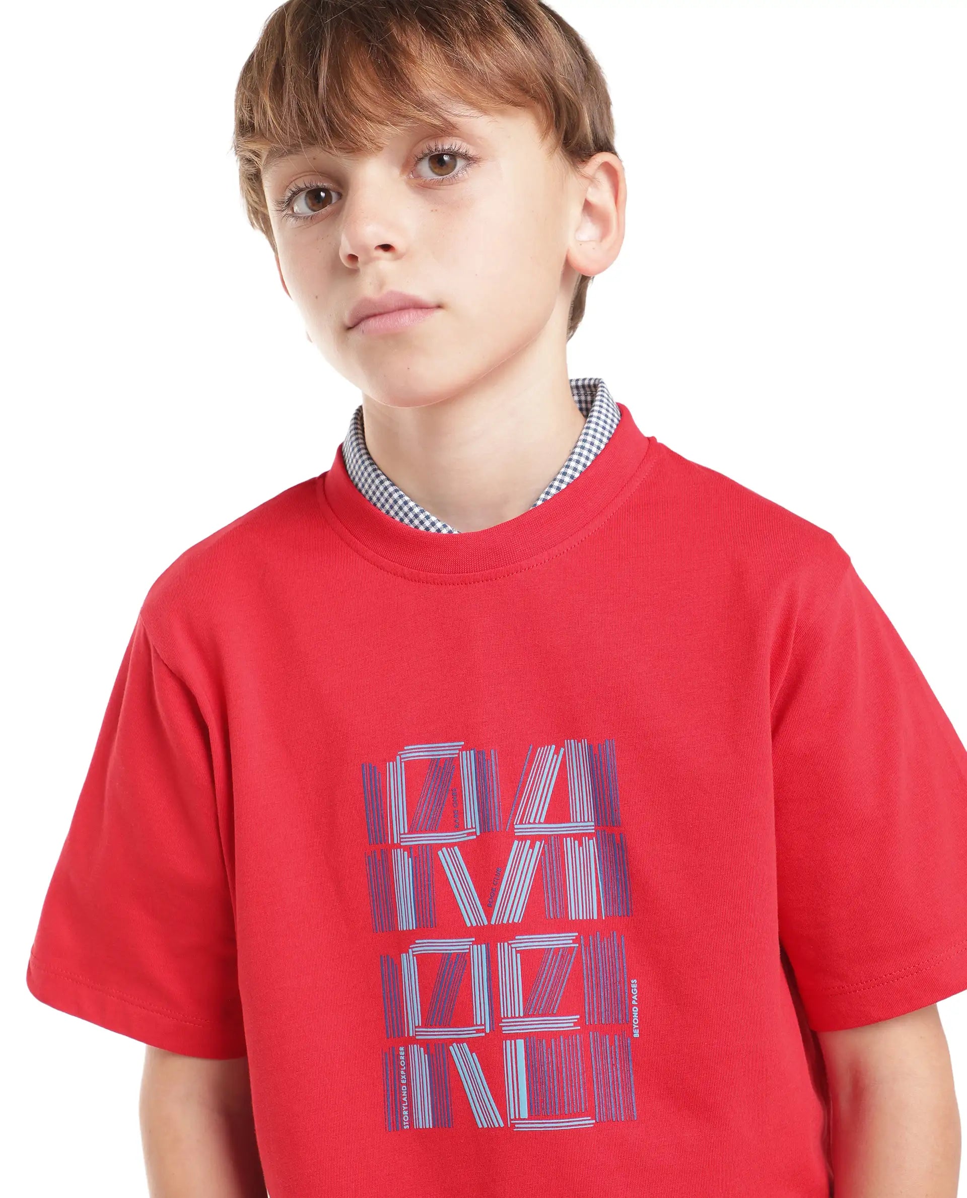 Rare Ones Kids Clyde Red Cotton Fabric Pull-On Regular Fit Graphic Print T-Shirt