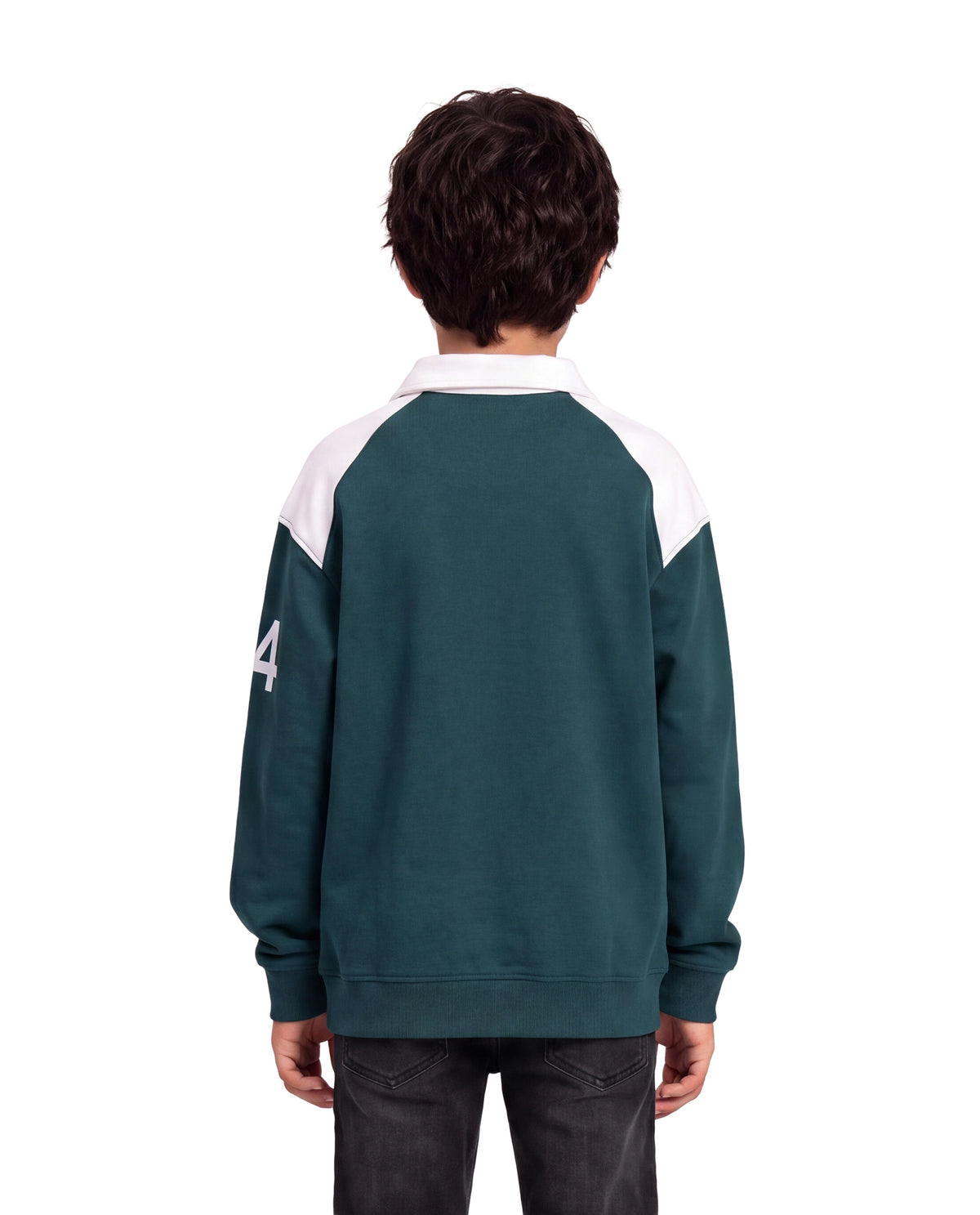 Rare Ones Kids Lars Teal Cotton Blend Fabric Spread Collar Button Closure Oversized Fit Graphic Print Polo
