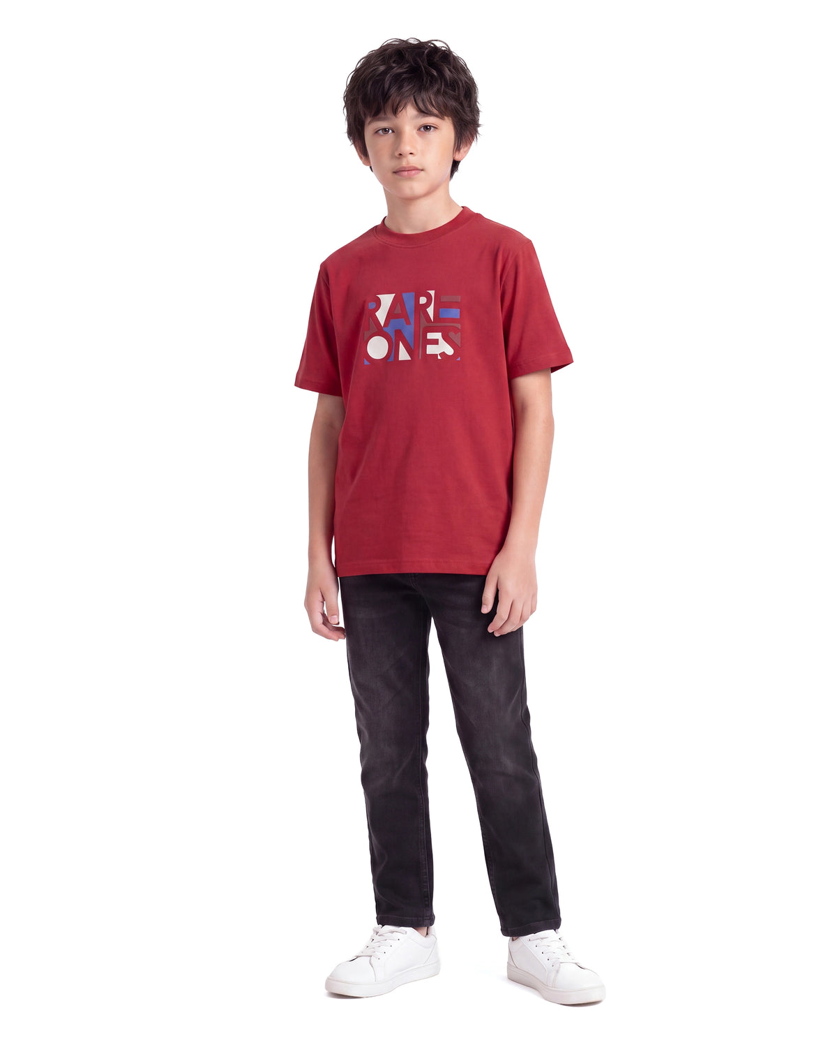 Rare Ones Kids Herb Red Cotton Fabric Pull-On Regular Fit Graphic Print T-Shirt