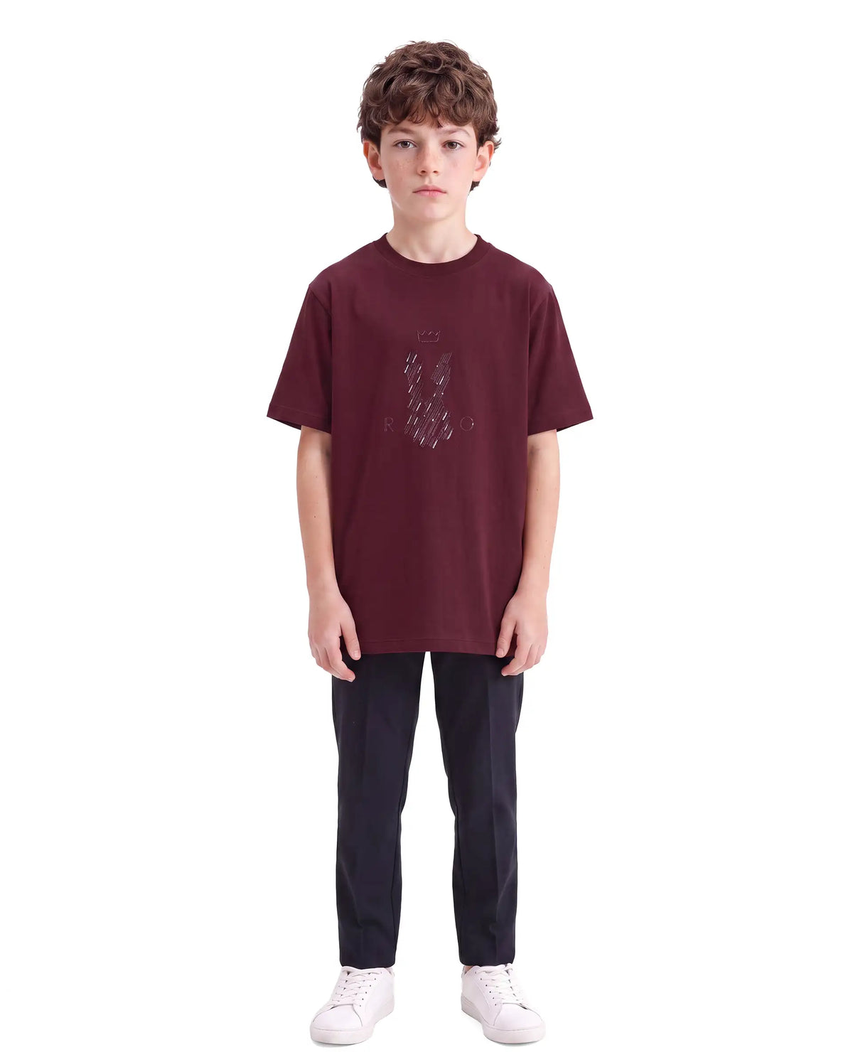 Rare Ones Kids Lupin Maroon Cotton Blend Fabric Pull-On Regular Fit Graphic Print T-Shirt