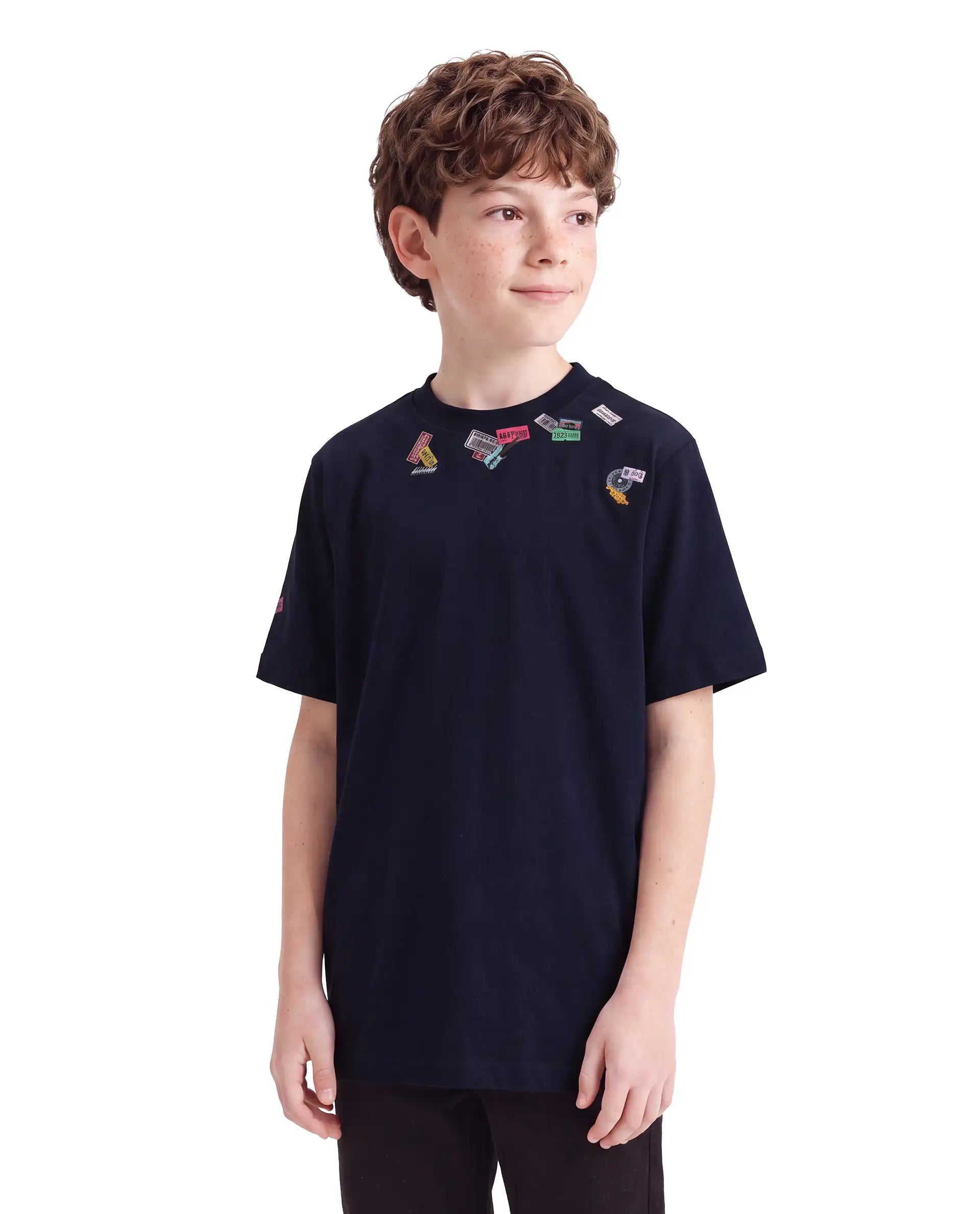 Rare Ones Kids Stilo Navy Cotton Fabric Pull-On Regular Fit Printed T-Shirt