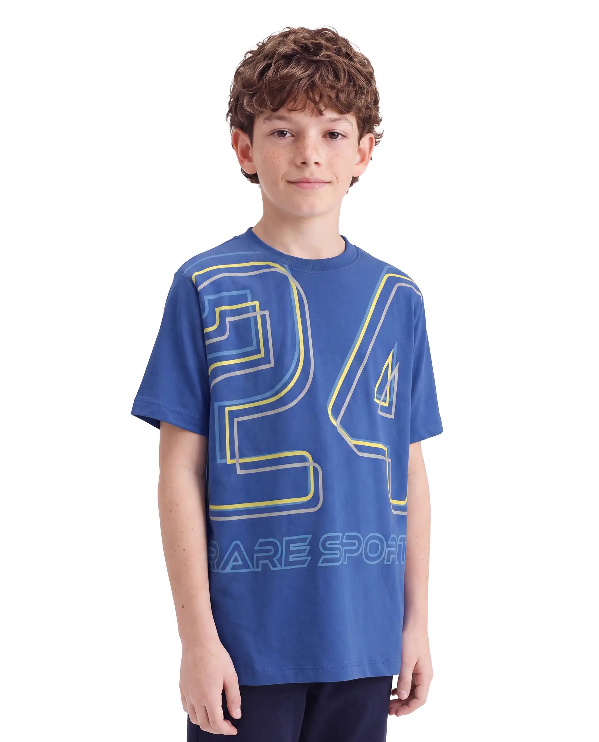Rare Ones Kids Svant Blue Cotton Fabric Pull-On Regular Fit Graphic Print T-Shirt