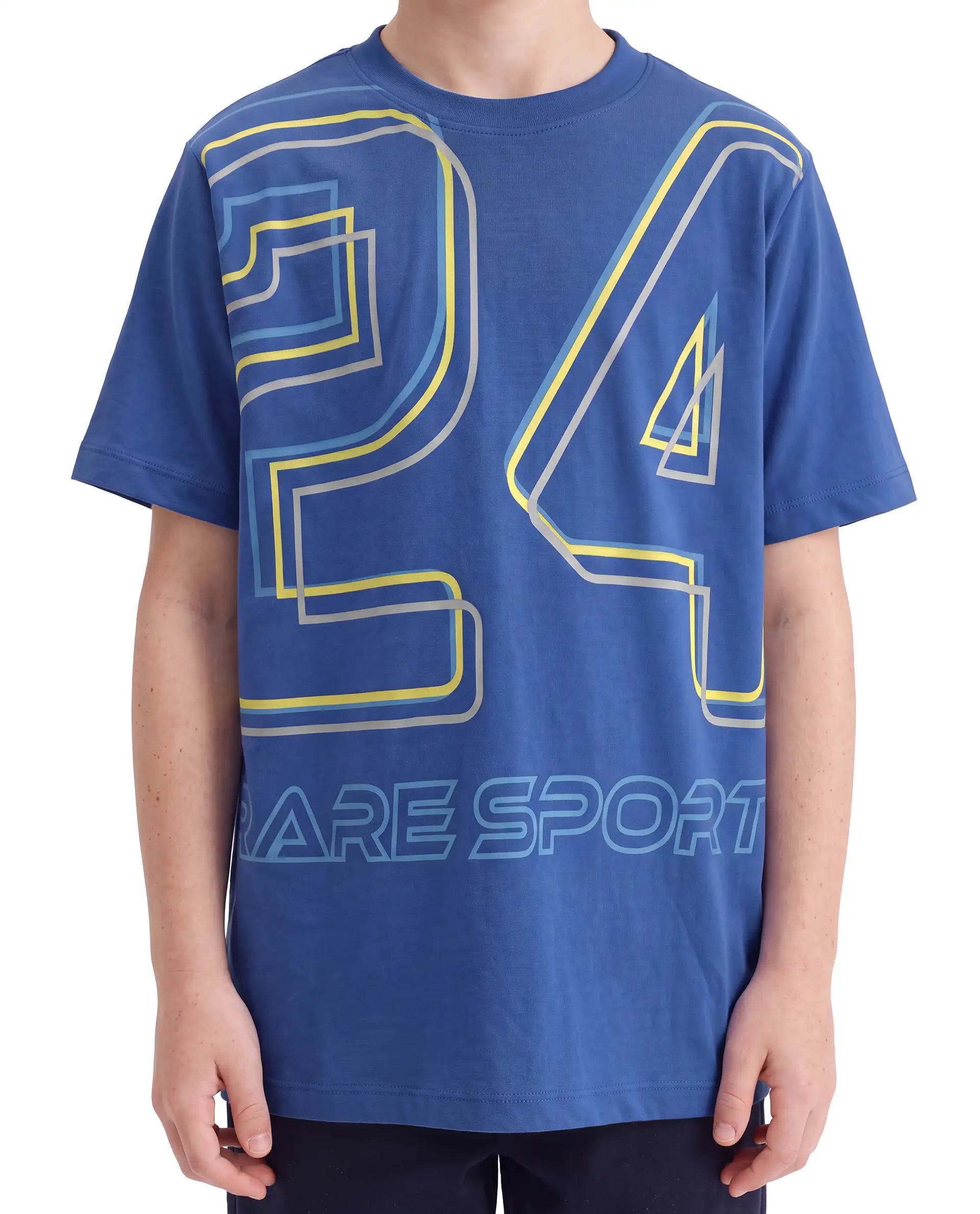 Rare Ones Kids Svant Blue Cotton Fabric Pull-On Regular Fit Graphic Print T-Shirt