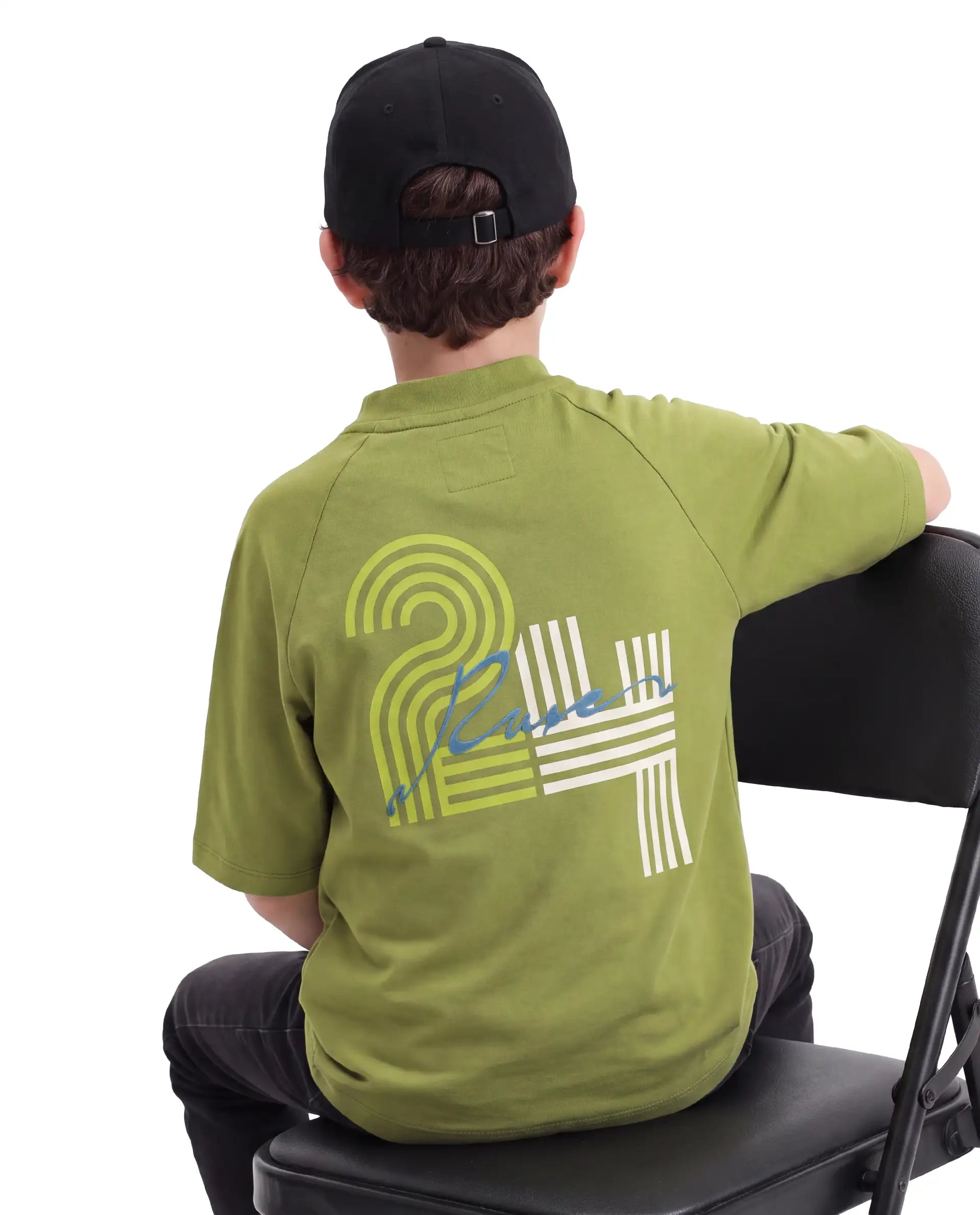 Rare Ones Kids Travis Light Olive Cotton Fabric Pull-On Oversized Fit Graphic Print T-Shirt