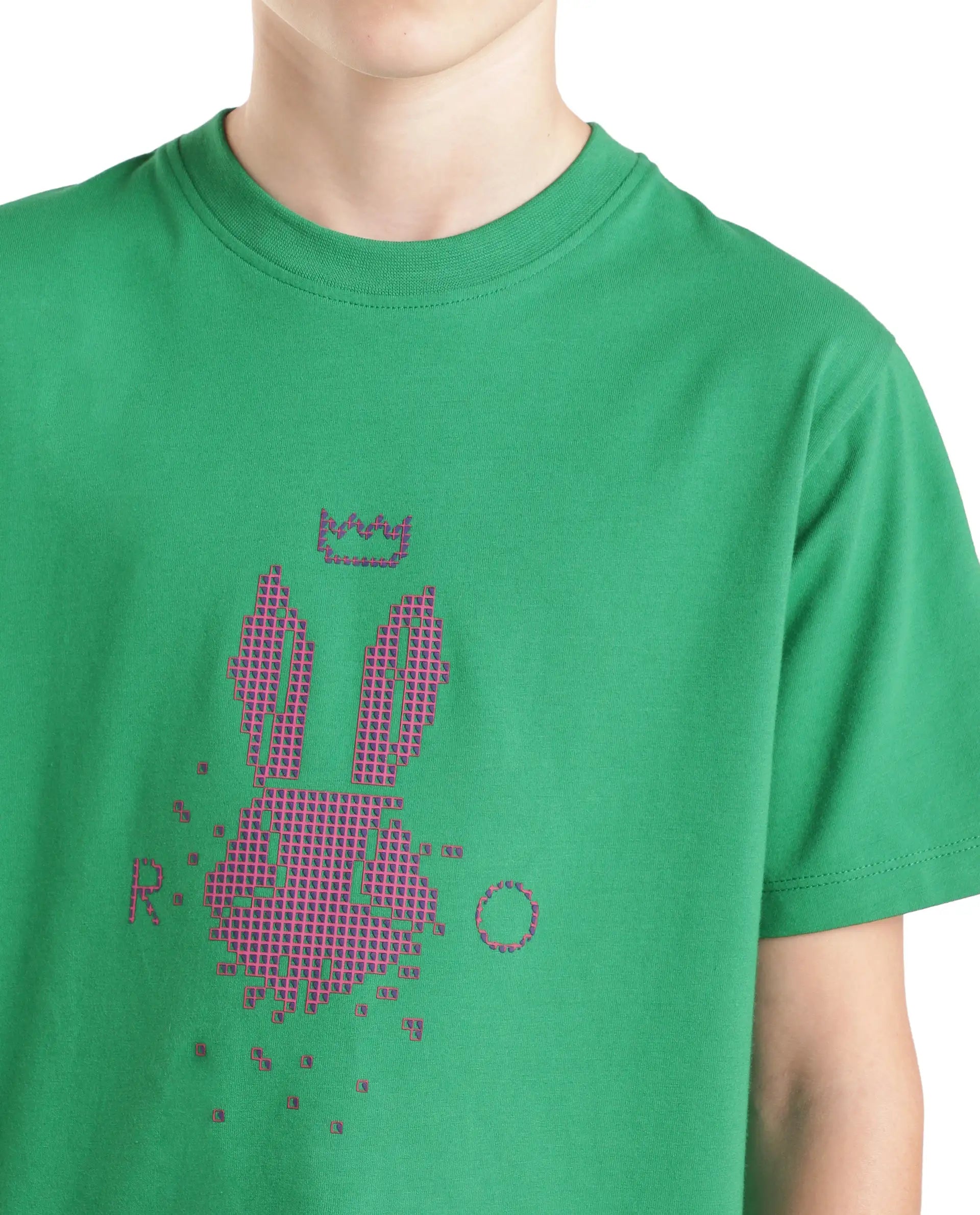 Rare Ones Kids Walko Green Cotton Blend Fabric Pull-On Regular Fit Graphic Print T-Shirt