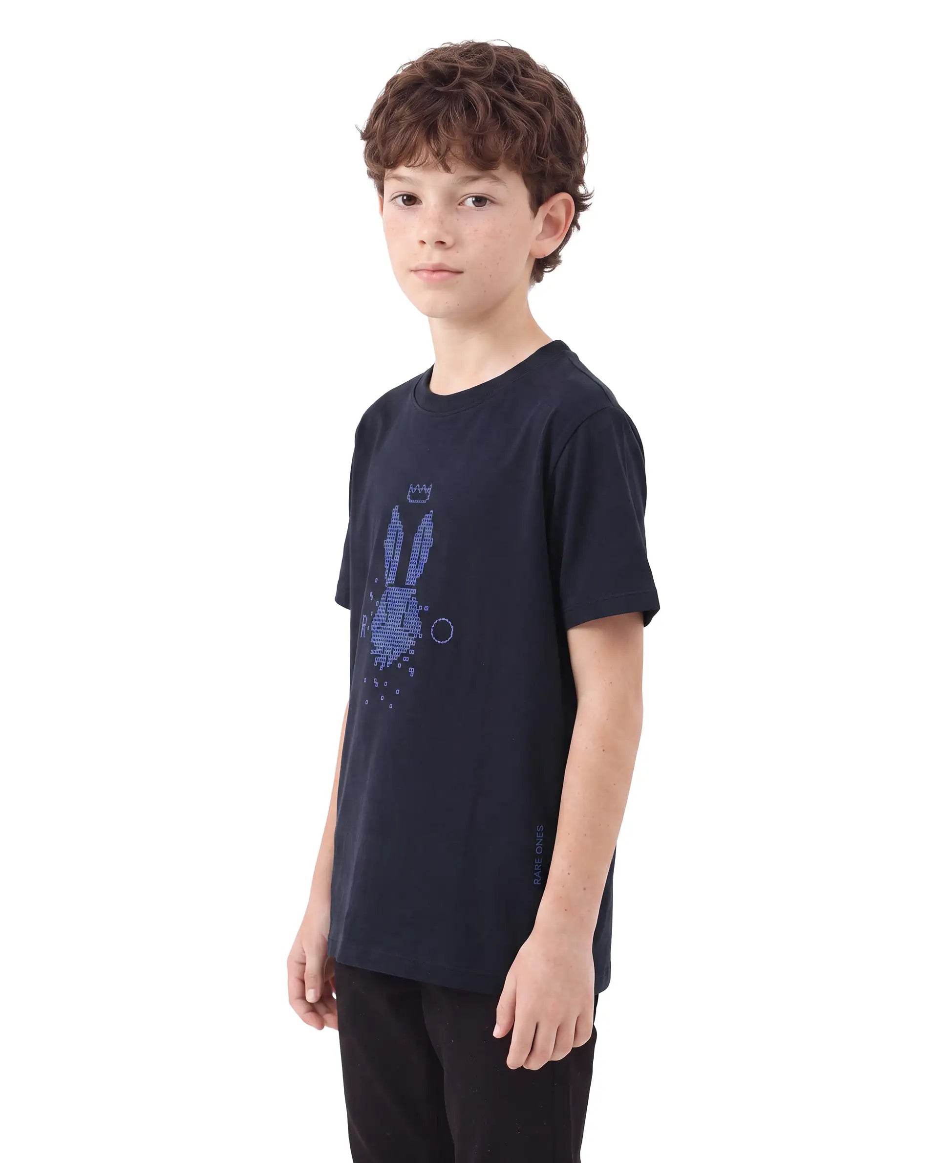 Rare Ones Kids Walko Navy Cotton Blend Fabric Pull-On Regular Fit Graphic Print T-Shirt