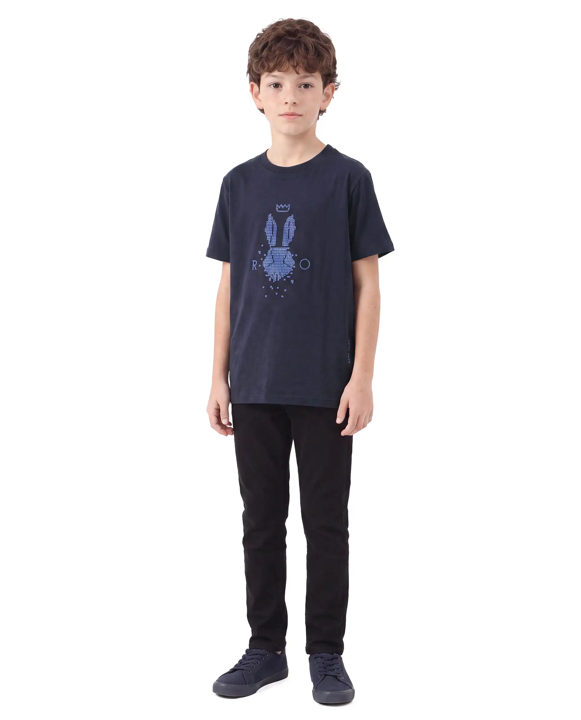Rare Ones Kids Walko Navy Cotton Blend Fabric Pull-On Regular Fit Graphic Print T-Shirt