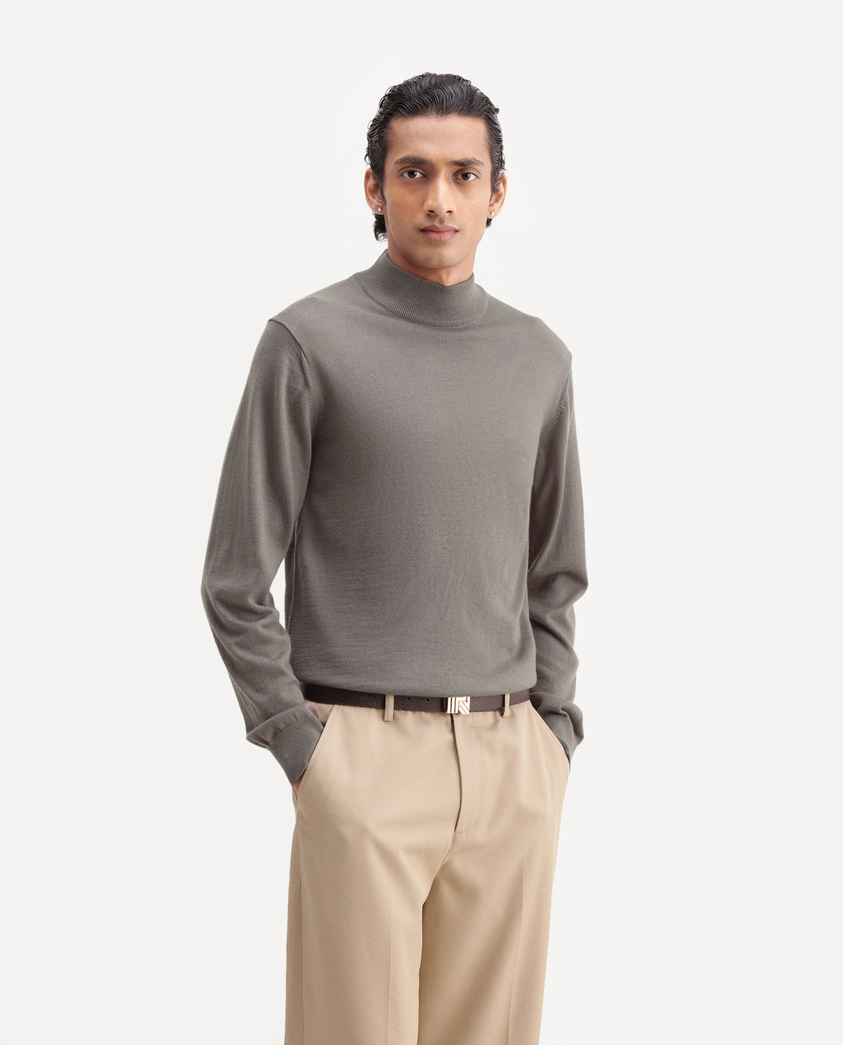 Rare Rabbit Men's Bren Dark Beige Acrylic Blend Regular Fit Sweater
