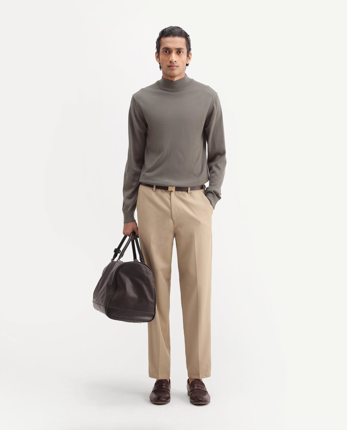 Rare Rabbit Men's Bren Dark Beige Acrylic Blend Regular Fit Sweater