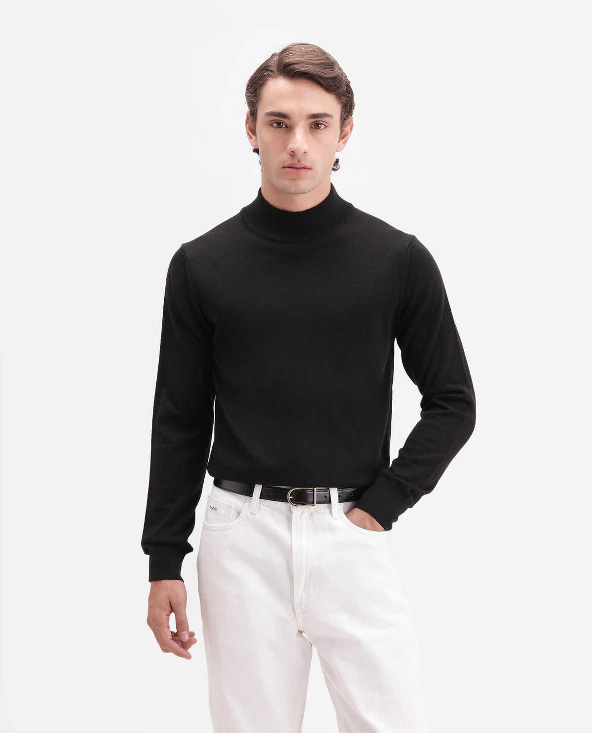 Rare Rabbit Men's Bren Black Acrylic Blend Regular Fit Plain Sweater