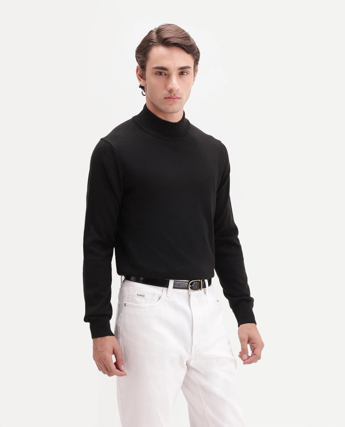 Rare Rabbit Men's Bren Black Acrylic Blend Regular Fit Plain Sweater