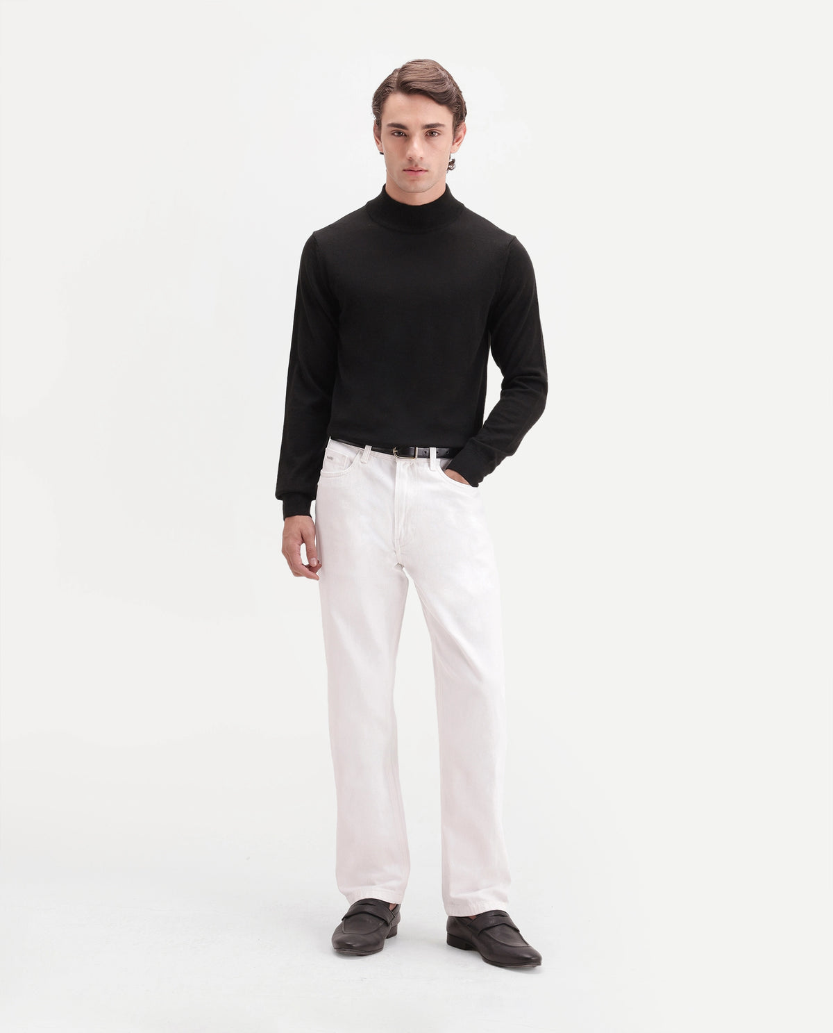 Rare Rabbit Men's Bren Black Acrylic Blend Regular Fit Plain Sweater