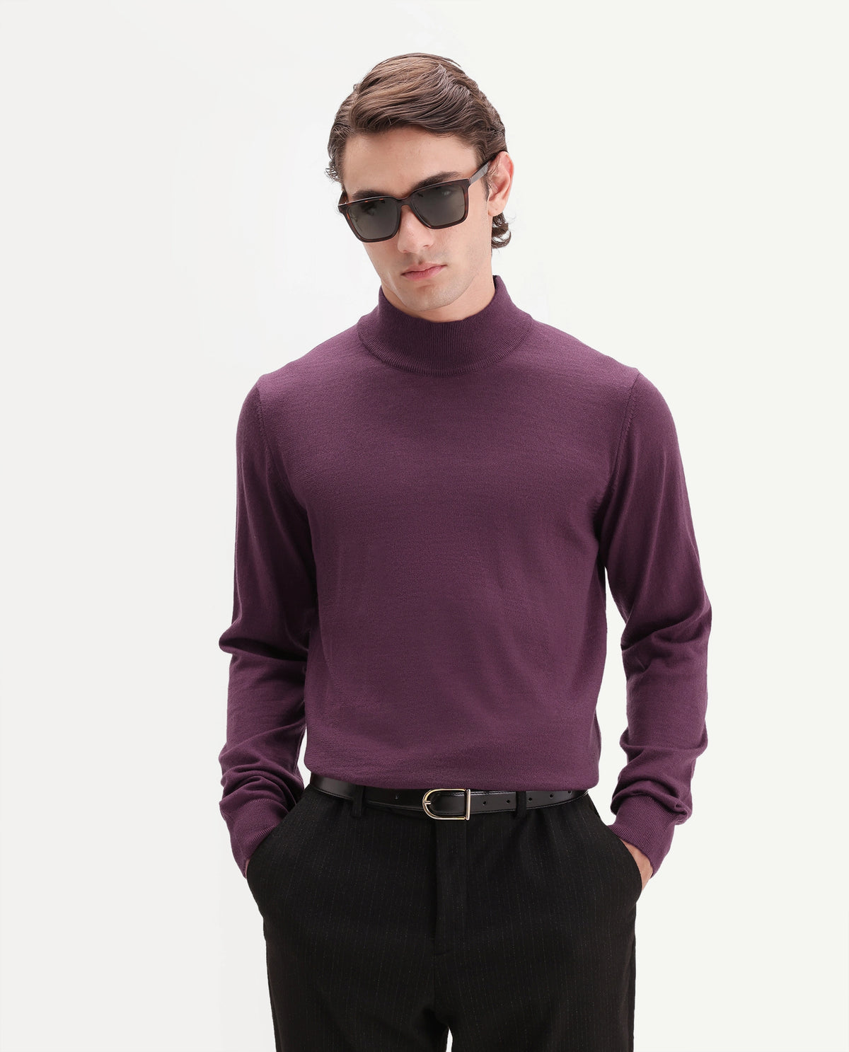 Rare Rabbit Men's Bren Dark Brown Acrylic Blend Regular Plain Fit Sweater