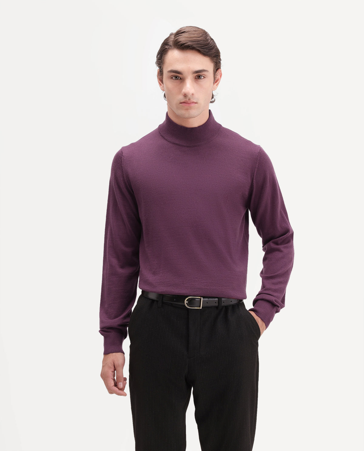 Rare Rabbit Men's Bren Dark Brown Acrylic Blend Regular Plain Fit Sweater