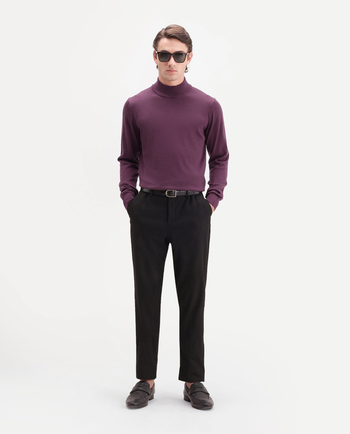 Rare Rabbit Men's Bren Dark Brown Acrylic Blend Regular Plain Fit Sweater