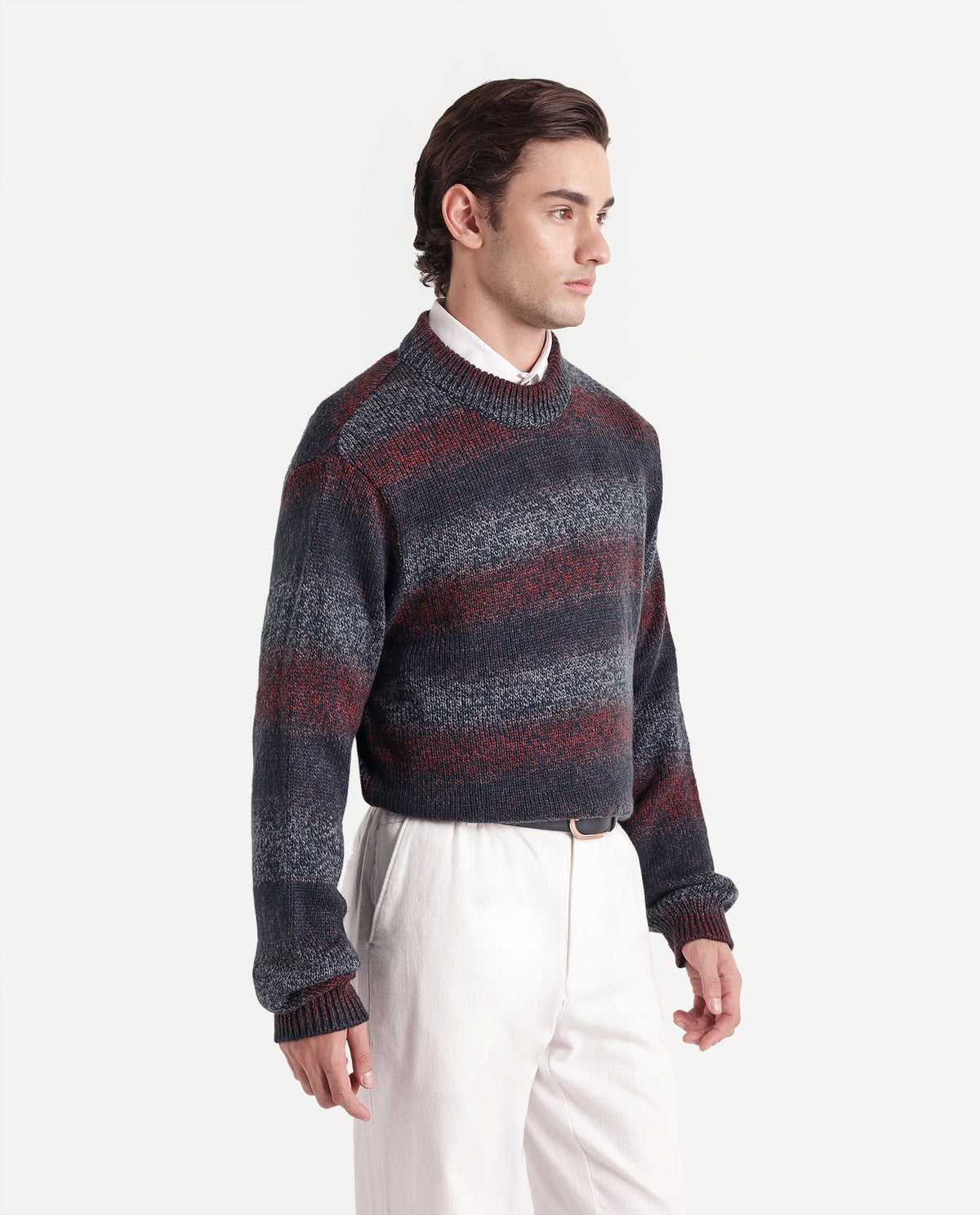Rare Rabbit Men's Tams Navy Acrylic Regular Fit Striped Sweater