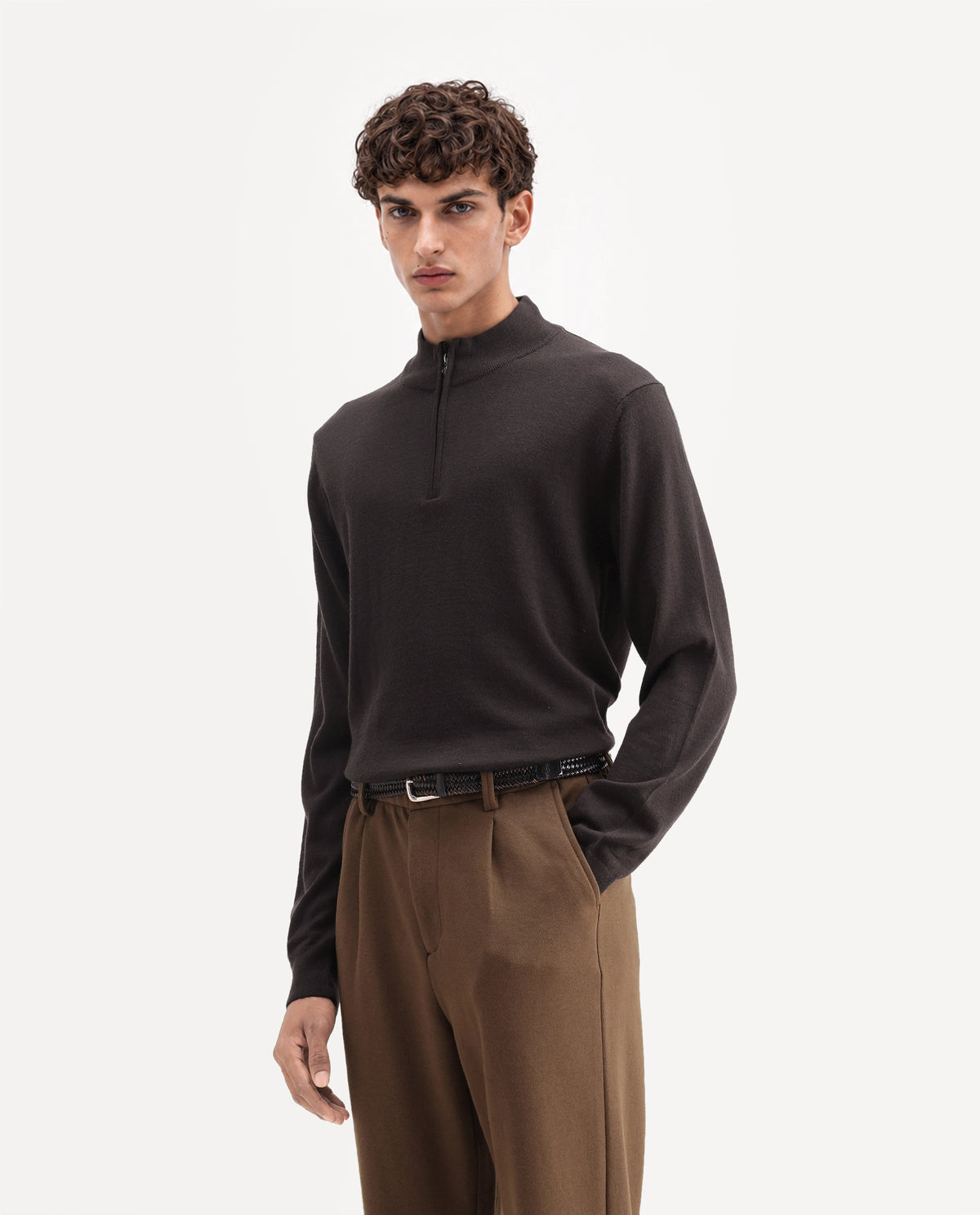 Rare Rabbit Men's Niff Dark Brown Acrylic Blend Zipper Regular Fit Sweater