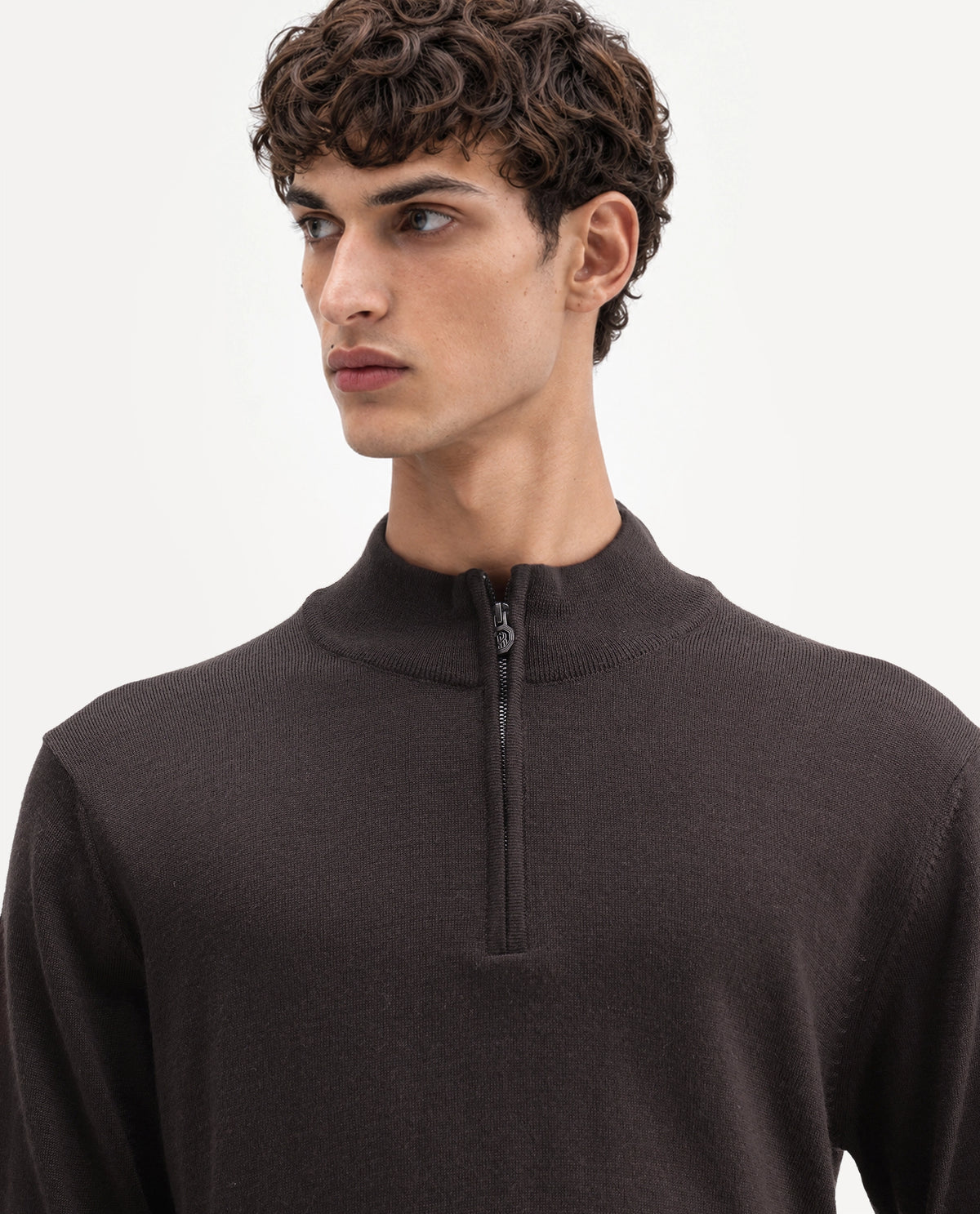 Rare Rabbit Men's Niff Dark Brown Acrylic Blend Zipper Regular Fit Sweater