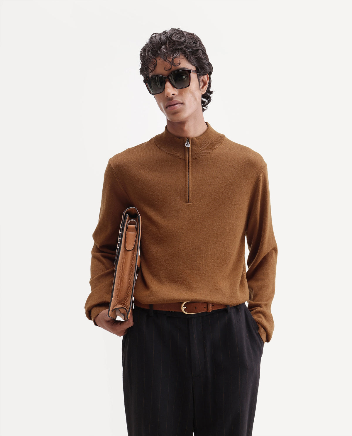 Rare Rabbit Men's Niff Rust Acrylic Blend Zipper Regular Fit Sweater - image 1
