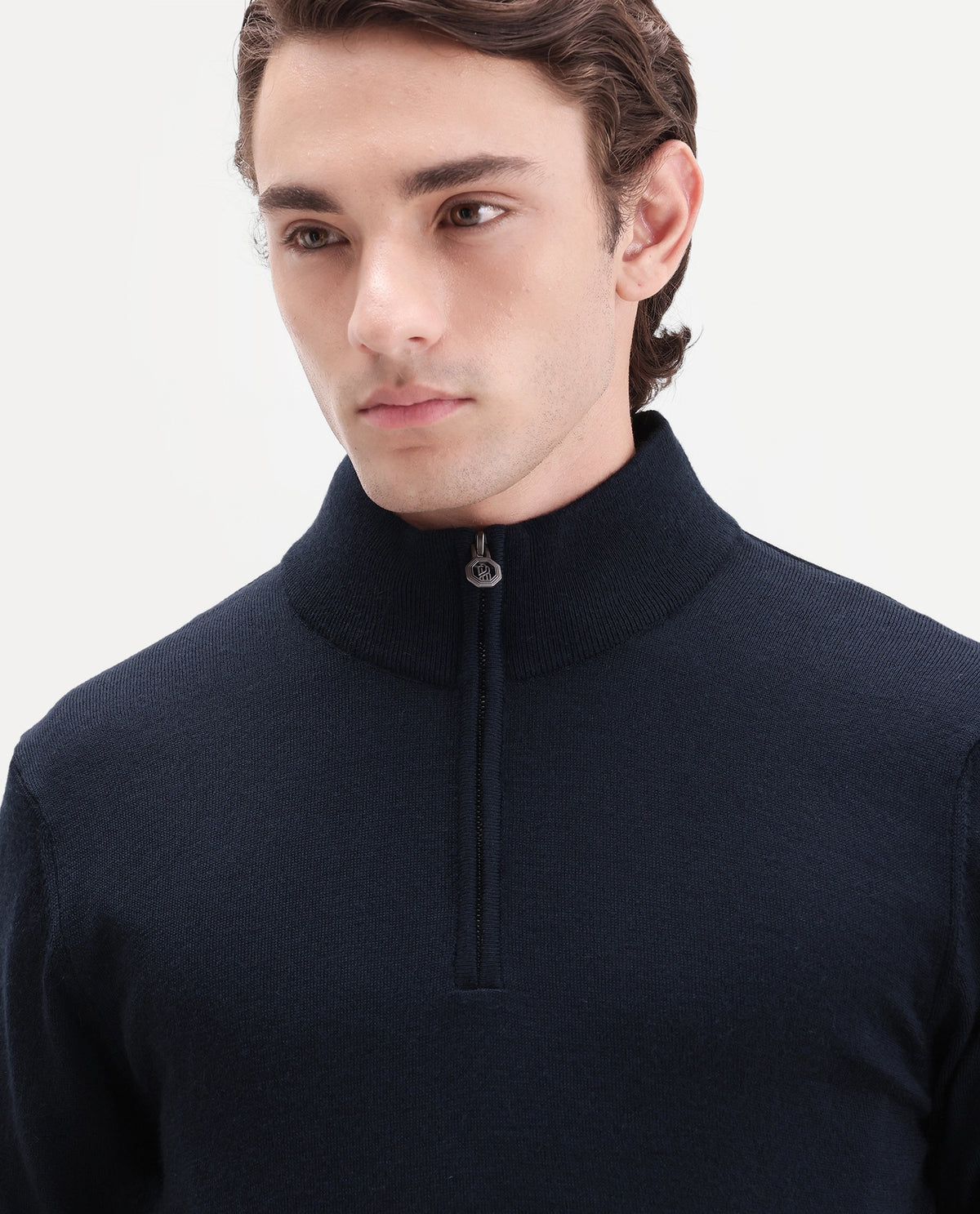 Rare Rabbit Men's Niff Navy Acrylic Blend Zipper Regular Fit Plain Sweater