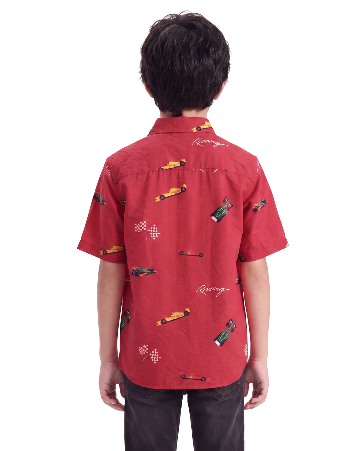 Rare Ones Kids Trian Dark Red Viscose Blend Fabric Button Closure Regular Fit Digital Print Shirt