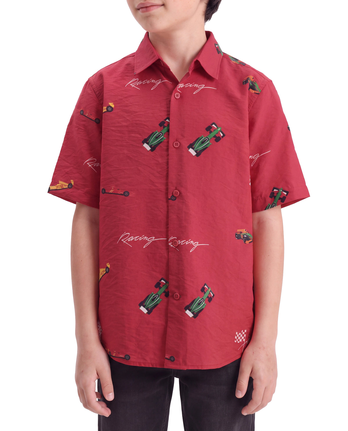 Rare Ones Kids Trian Dark Red Viscose Blend Fabric Button Closure Regular Fit Digital Print Shirt
