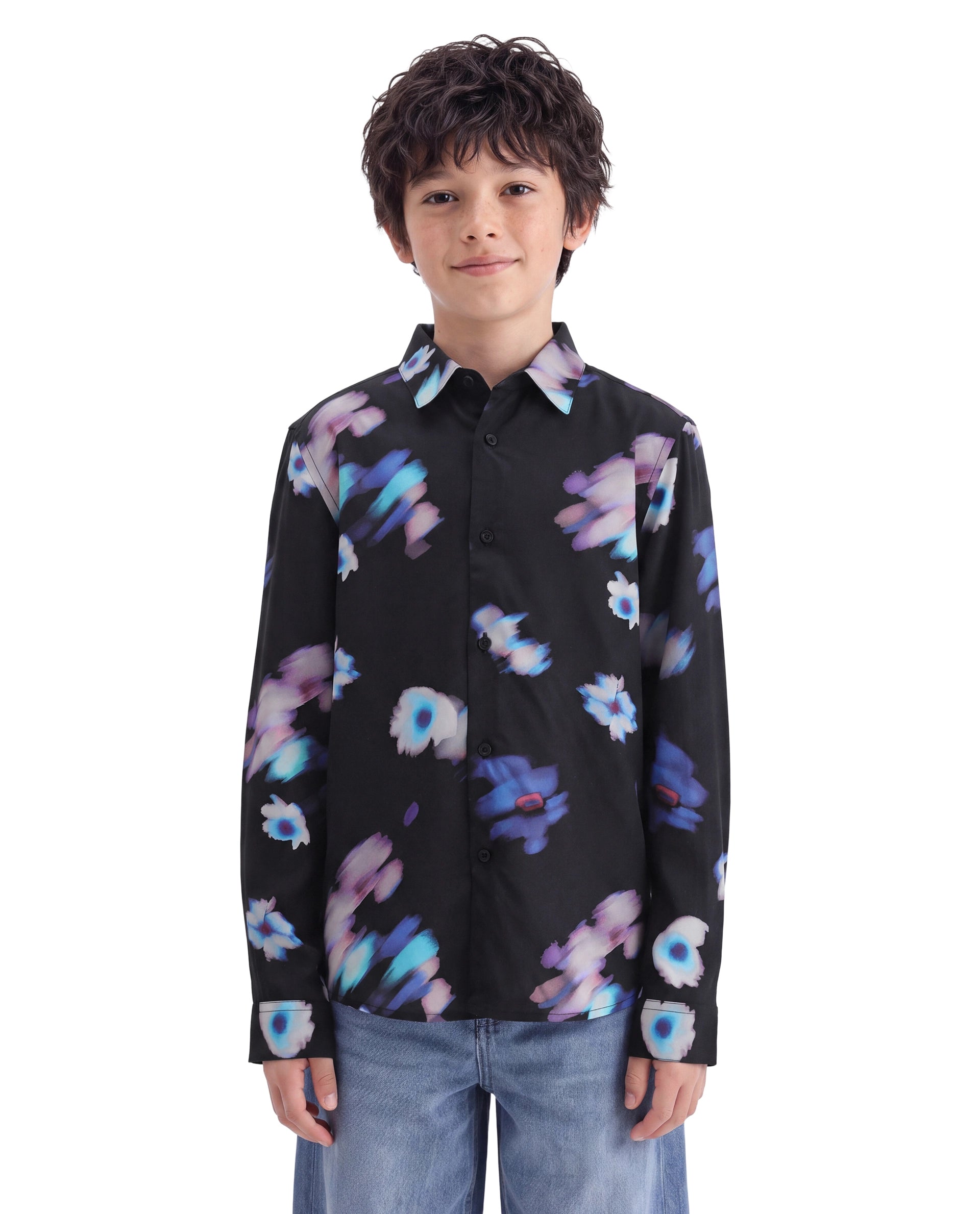 Rare Ones Kids Walt Black Viscose Fabric Button Closure Regular Fit Digital Print Shirt