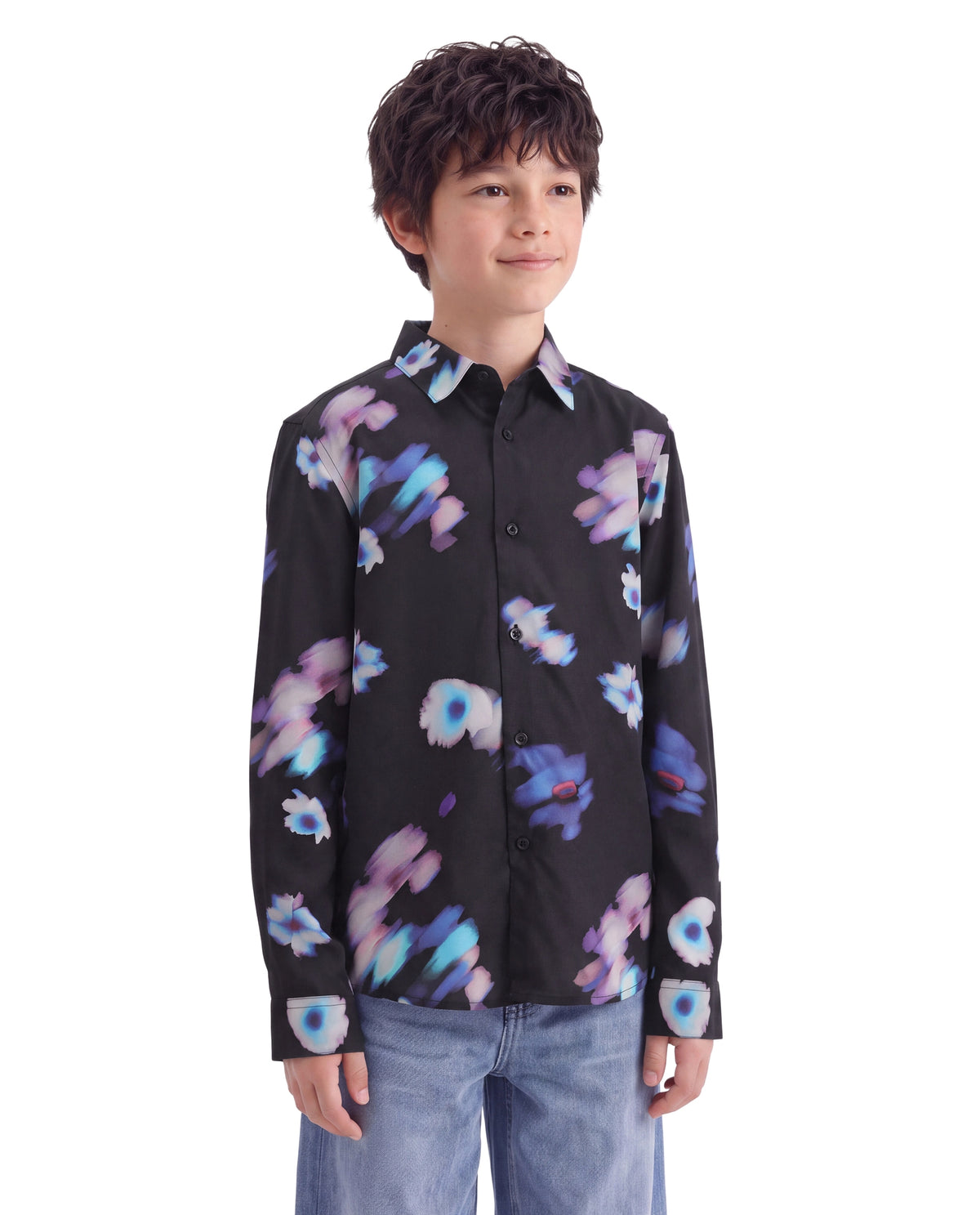 Rare Ones Kids Walt Black Viscose Fabric Button Closure Regular Fit Digital Print Shirt