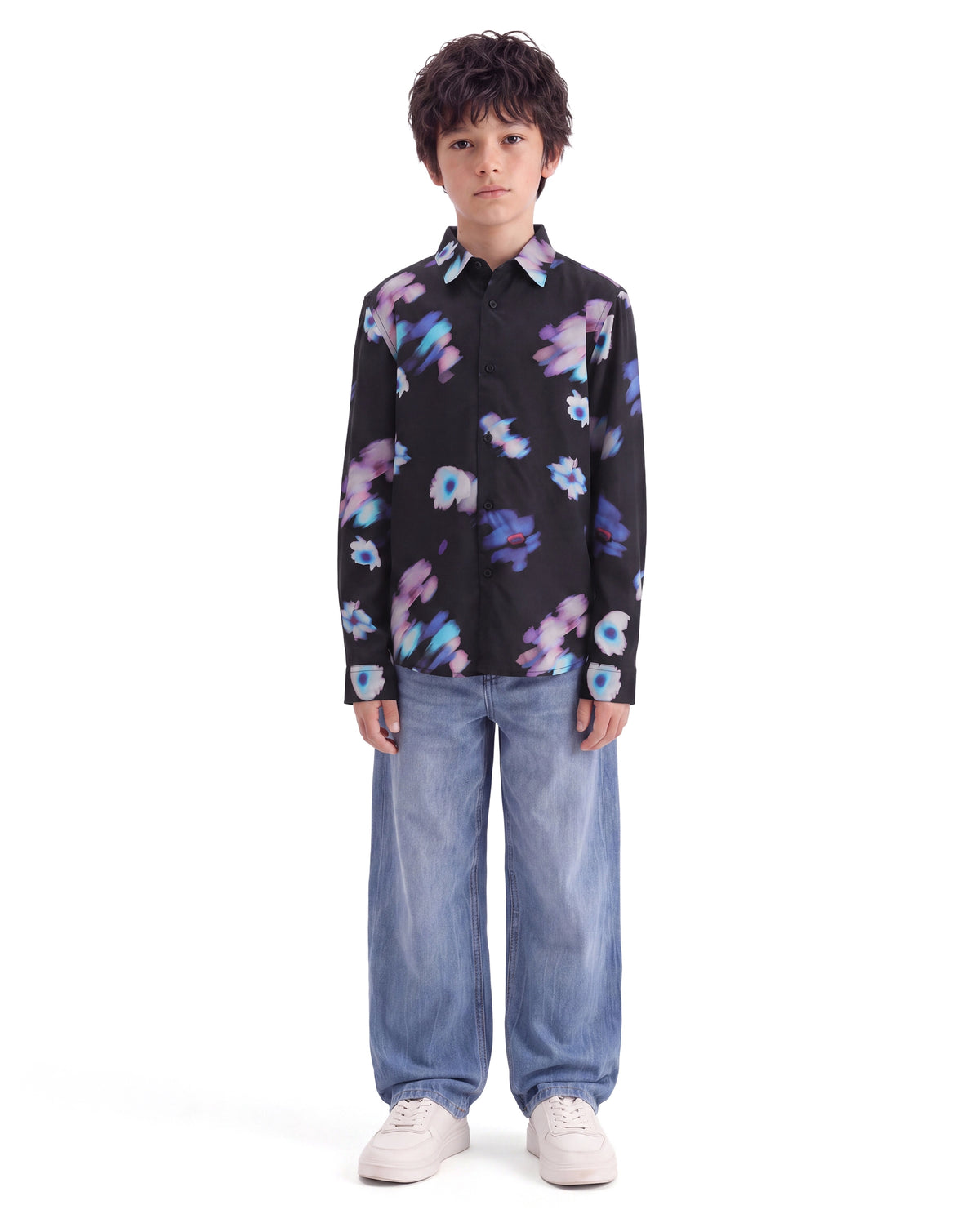 Rare Ones Kids Walt Black Viscose Fabric Button Closure Regular Fit Digital Print Shirt