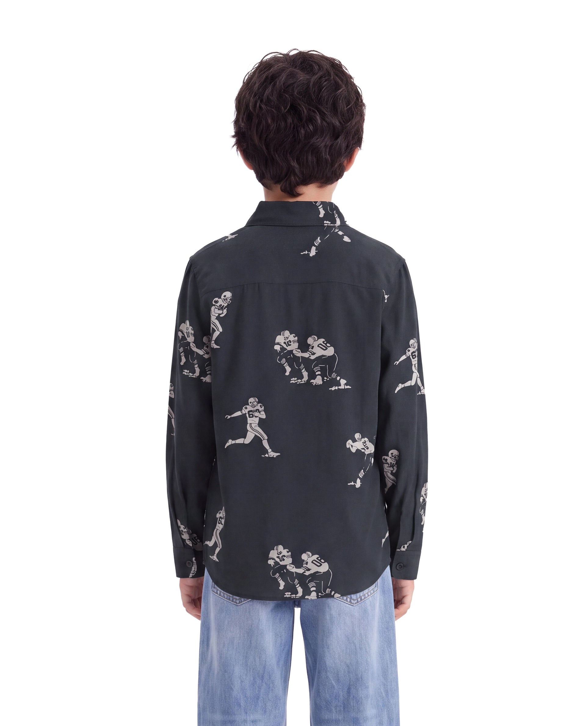 Rare Ones Kids Rugg Dark Navy Viscose Fabric Button Closure Regular Fit Digital Print Shirt