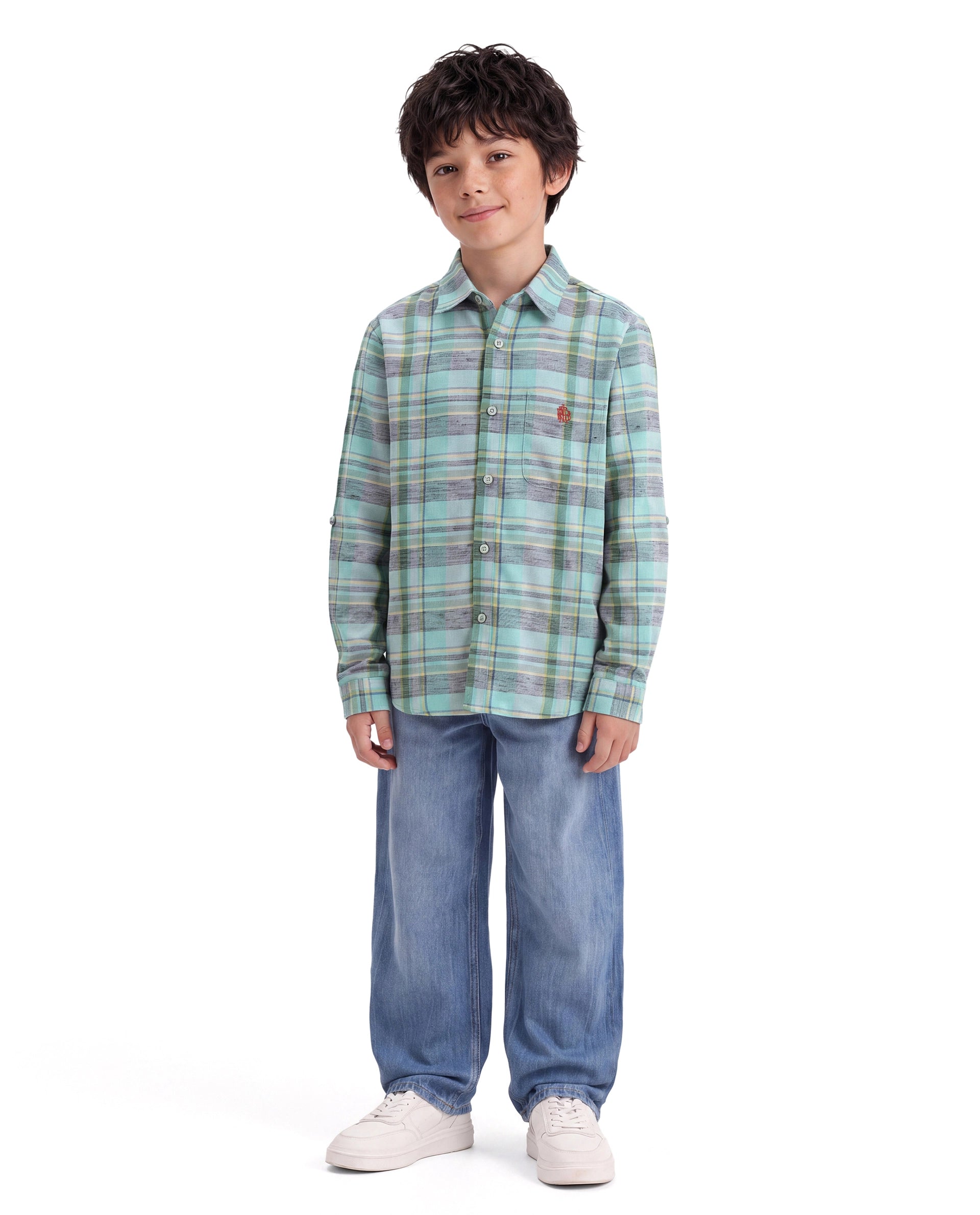 Rare Ones Kids Wats Multi Cotton Blend Fabric Button Closure Regular Fit Embroidered Shirt