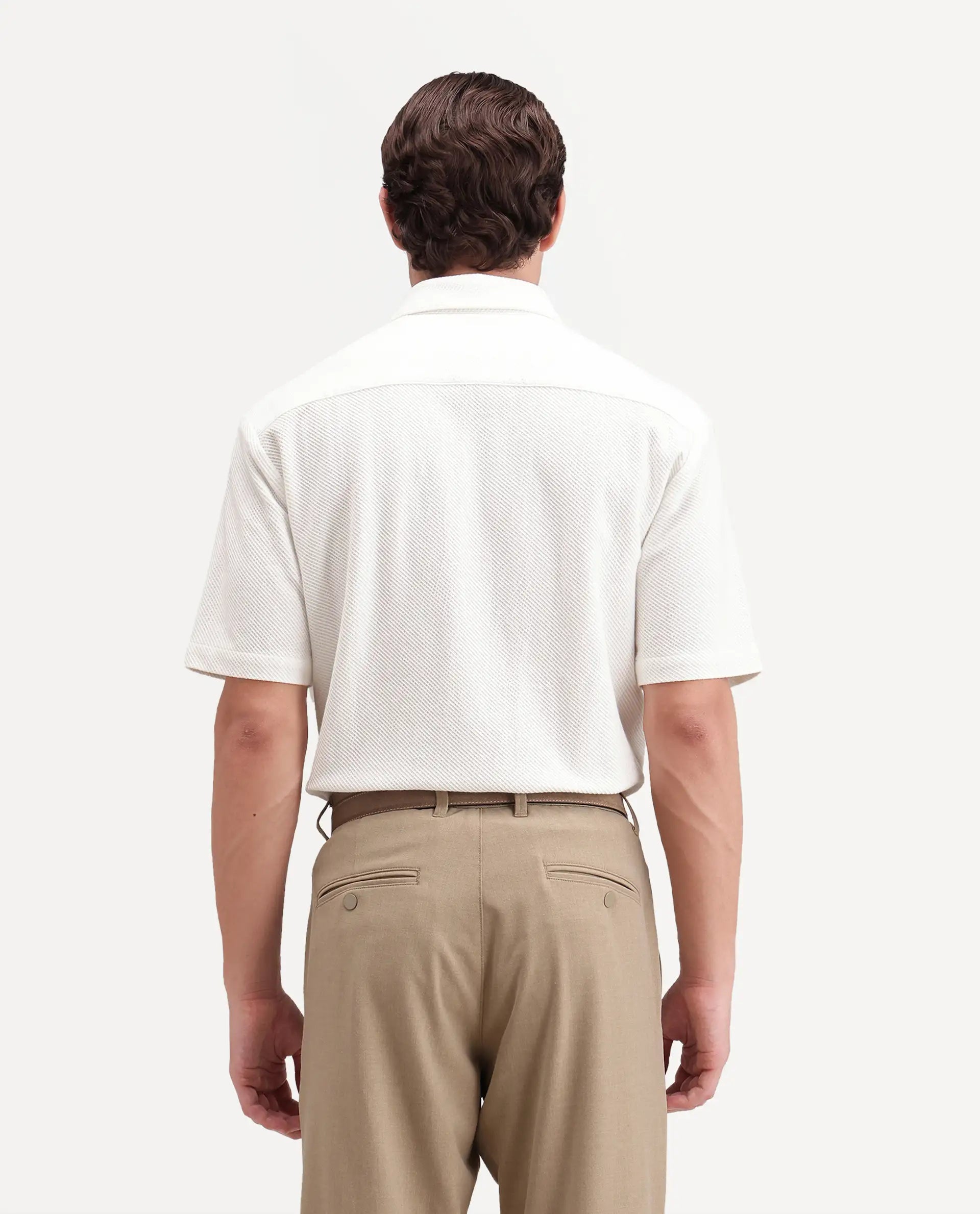 Rare Rabbit Men's Ester White Cotton Button Relaxed Fit Jacquard Shirt