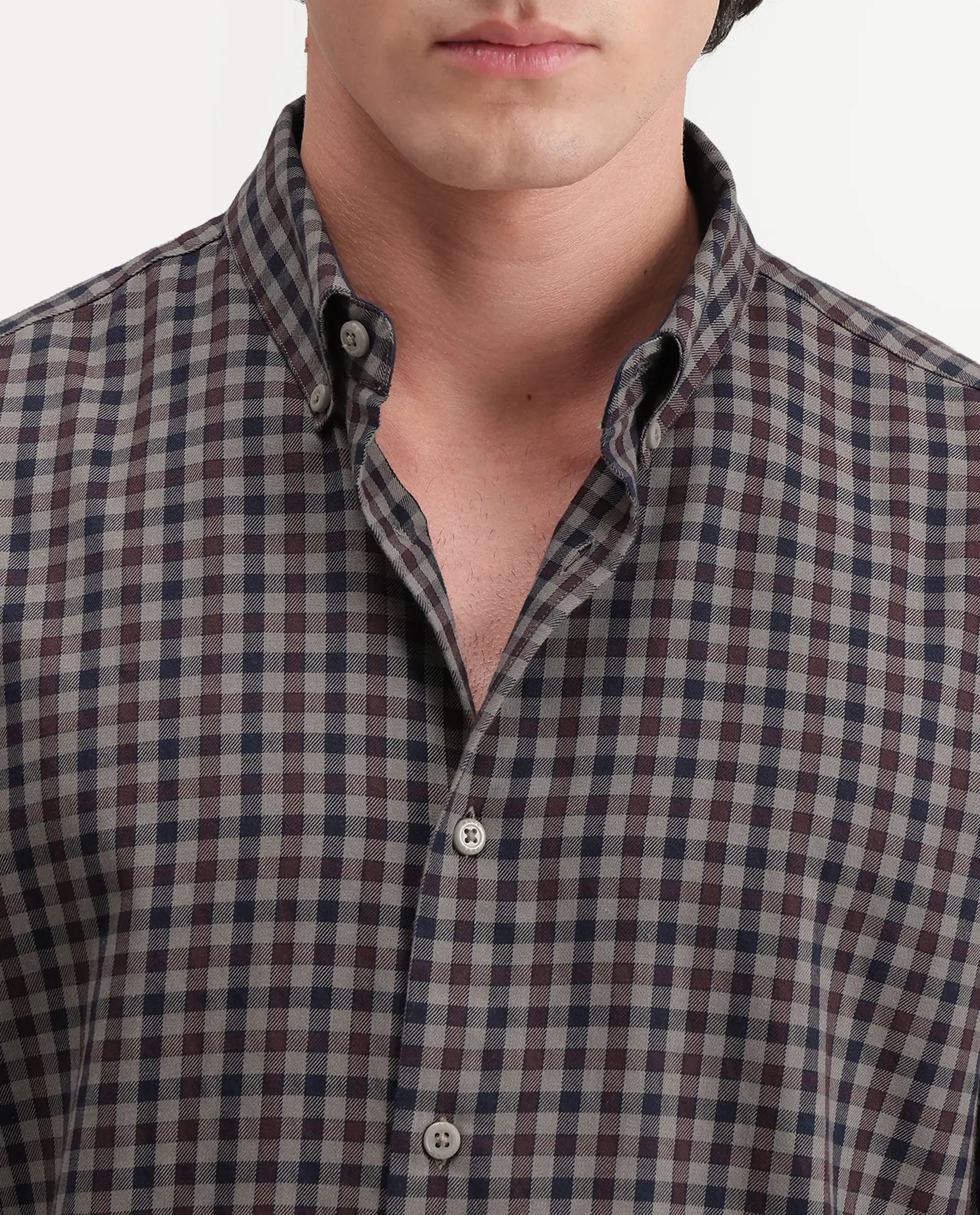 Rare Rabbit Men's Zedd Beige Cotton Blend Button Regular Fit Checked Shirt