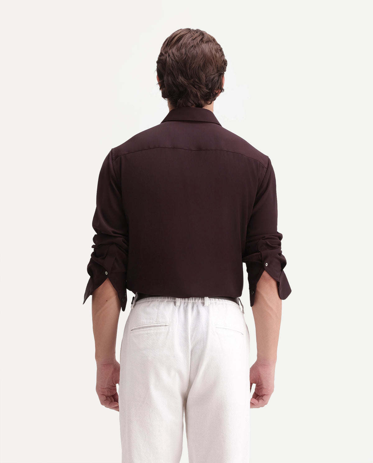 Rare Rabbit Men's Tyla Maroon Polyester Blend Button Regular Fit Plain Shirt